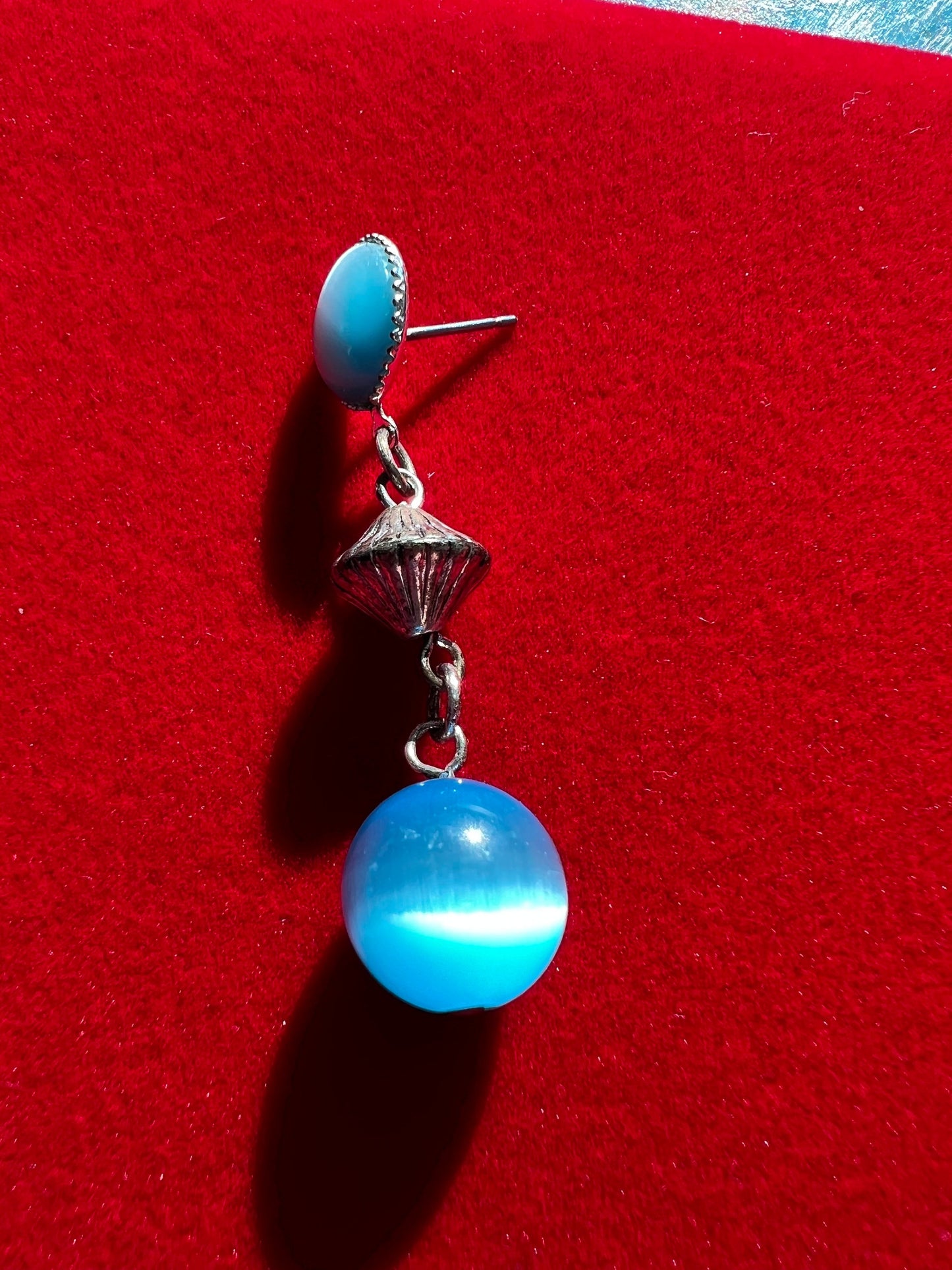 Vintage Sea Blue Glass Dangle Earrings: Lover Antiques