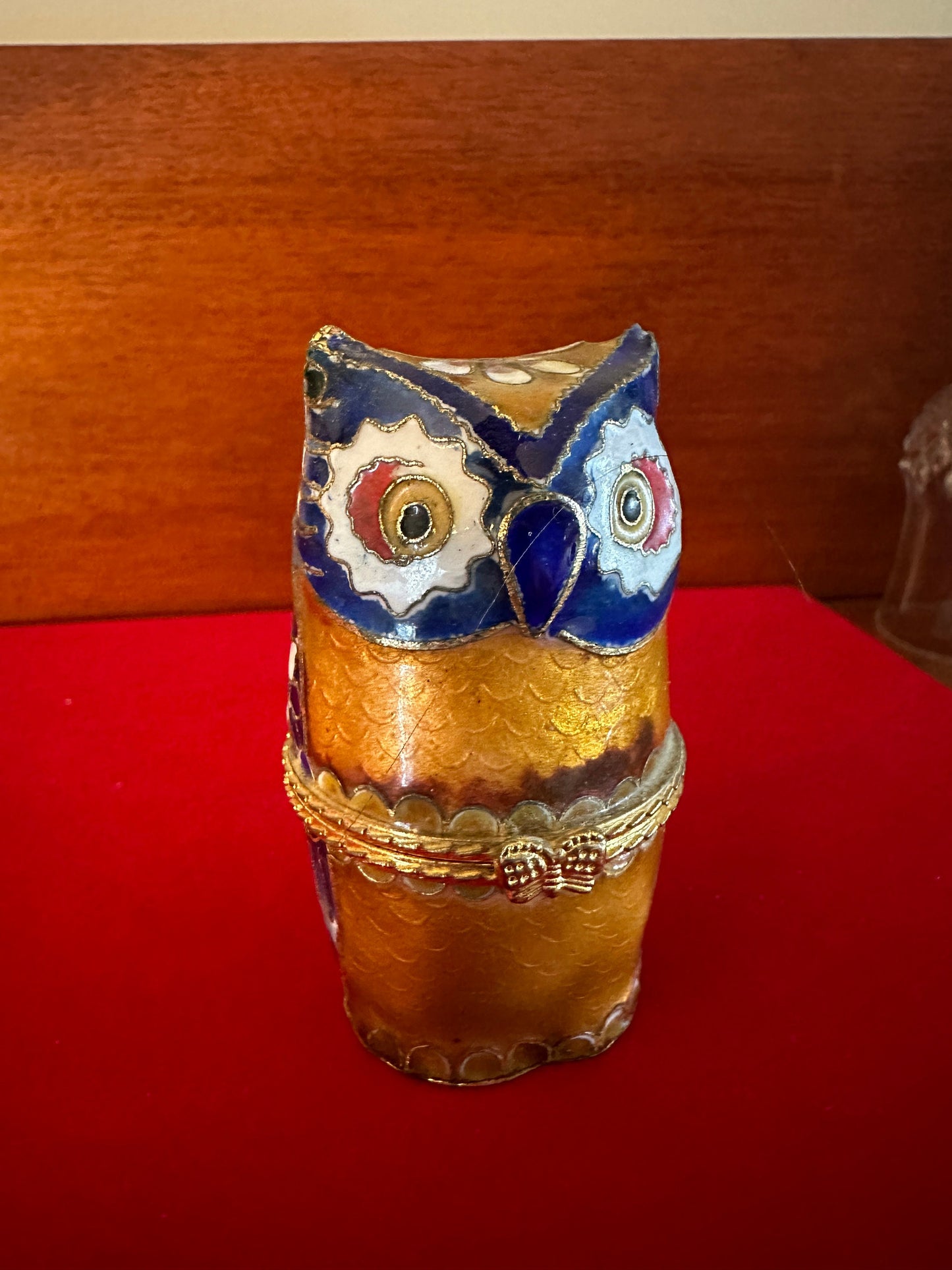 Vintage Cloisonné Enamel Owl Trinket Box: Cobalt Blue Figurine