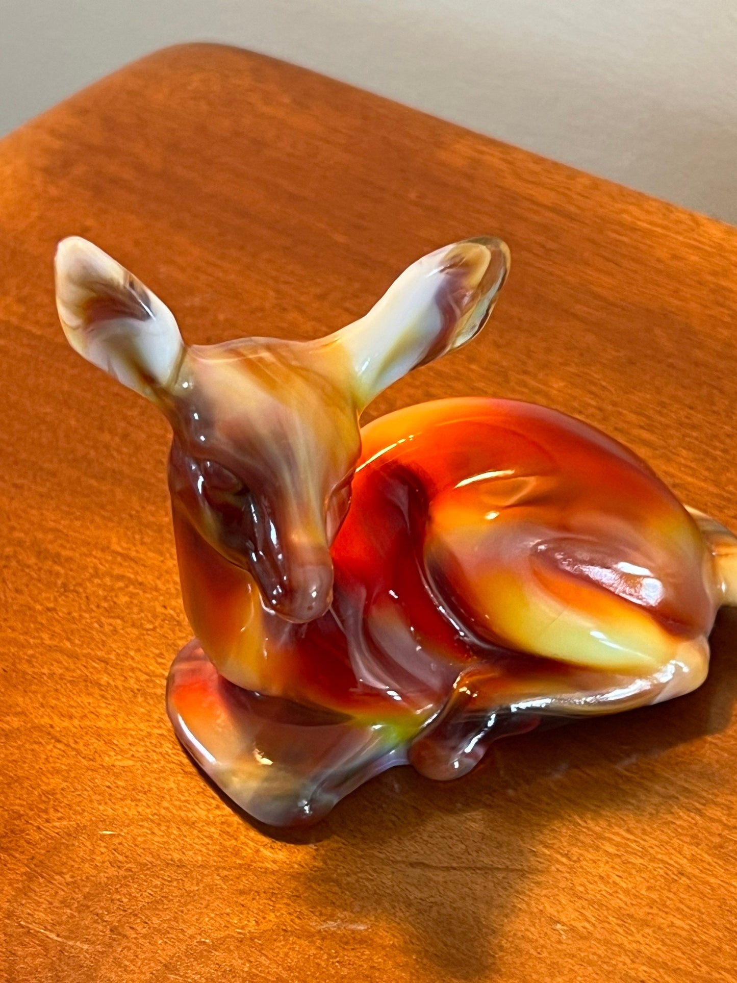 Vintage Fenton Fawn Deer Ruby Marble 1984 Special Order Satin Glass Art Glows Under Black Light Lover Antiques and Vintage