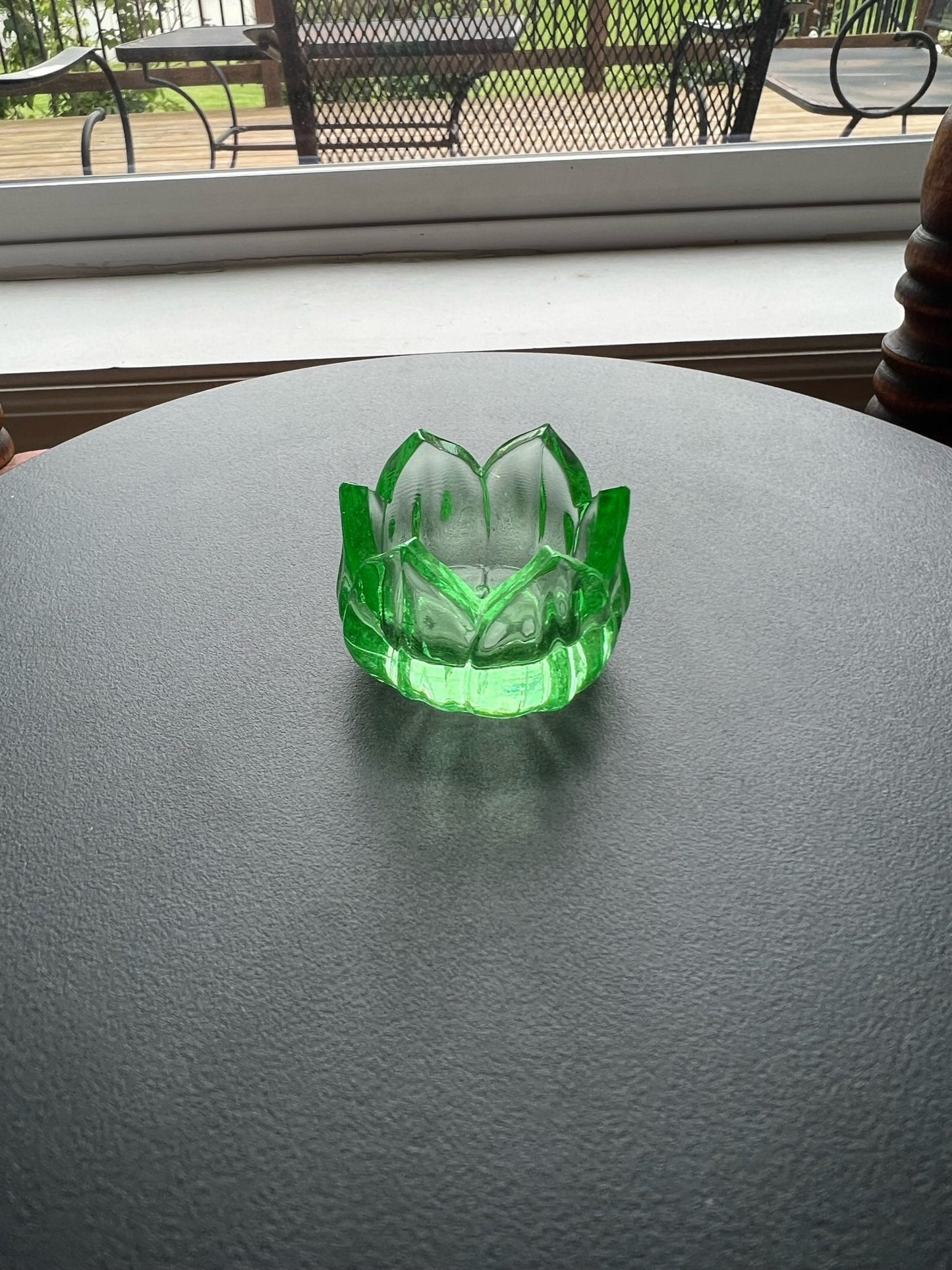 Vintage Westmoreland Green Uranium Glass Lotus Flower Salt Dish