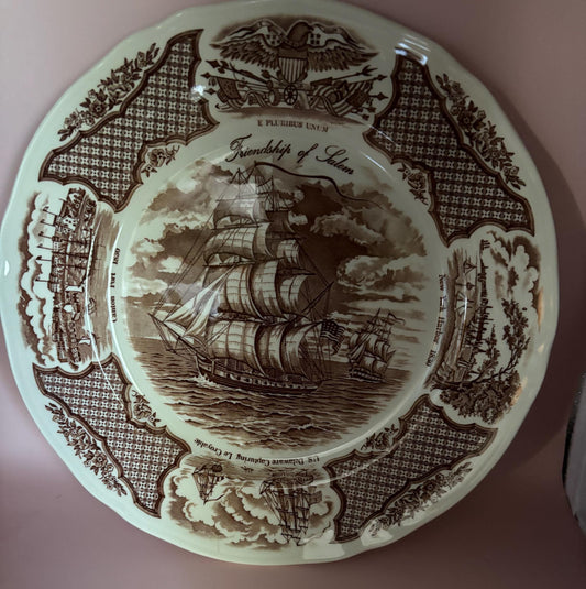 Vintage Alfred Meakin Staffordshire England The Friendship of Salem Fair Winds Original Copper Engravings Dinner Plate Lover Antiques