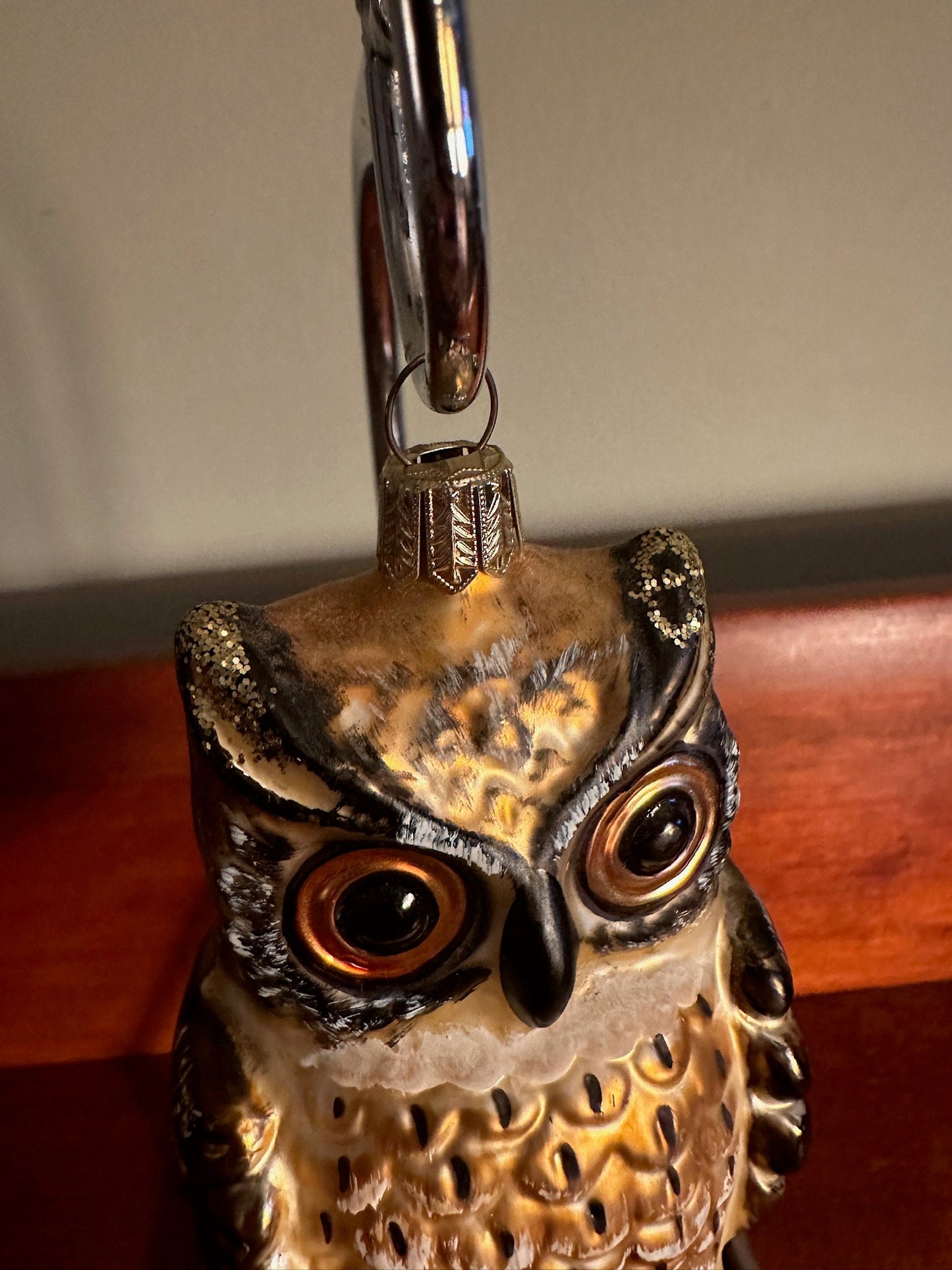 Vintage Brown Glass Owl Ornament - Made in Poland