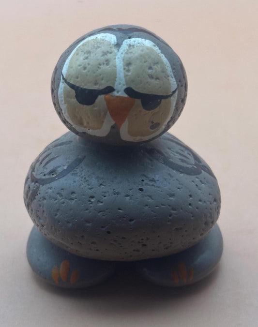 Vintage Ceramic Owl Figurine Hand Painted Gray Pottery Mid Century Collectible Decor