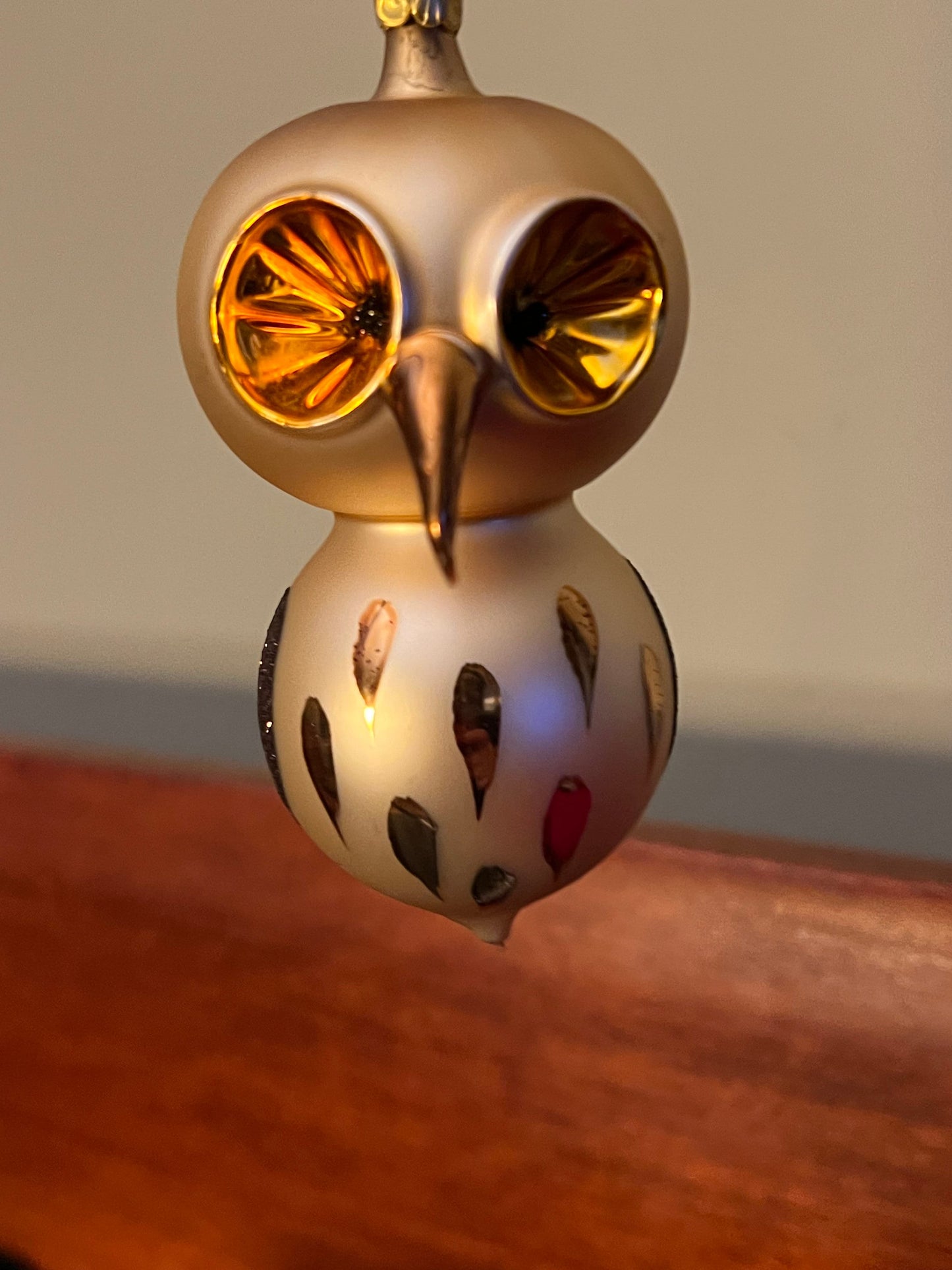 Vintage Gold Owl Ornament: Made in Czechoslovakia, 4" Tall