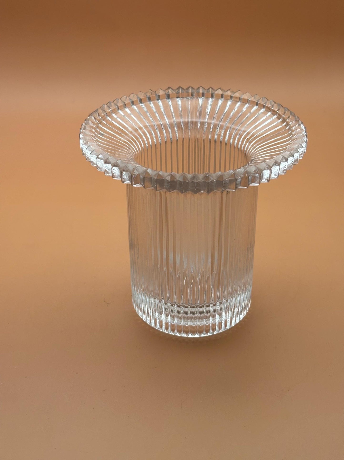 Vintage  Clear Glass Ribbed Candle Holder Vase Reversible Votive Pillar Candleholder Lover Antiques and Vintage