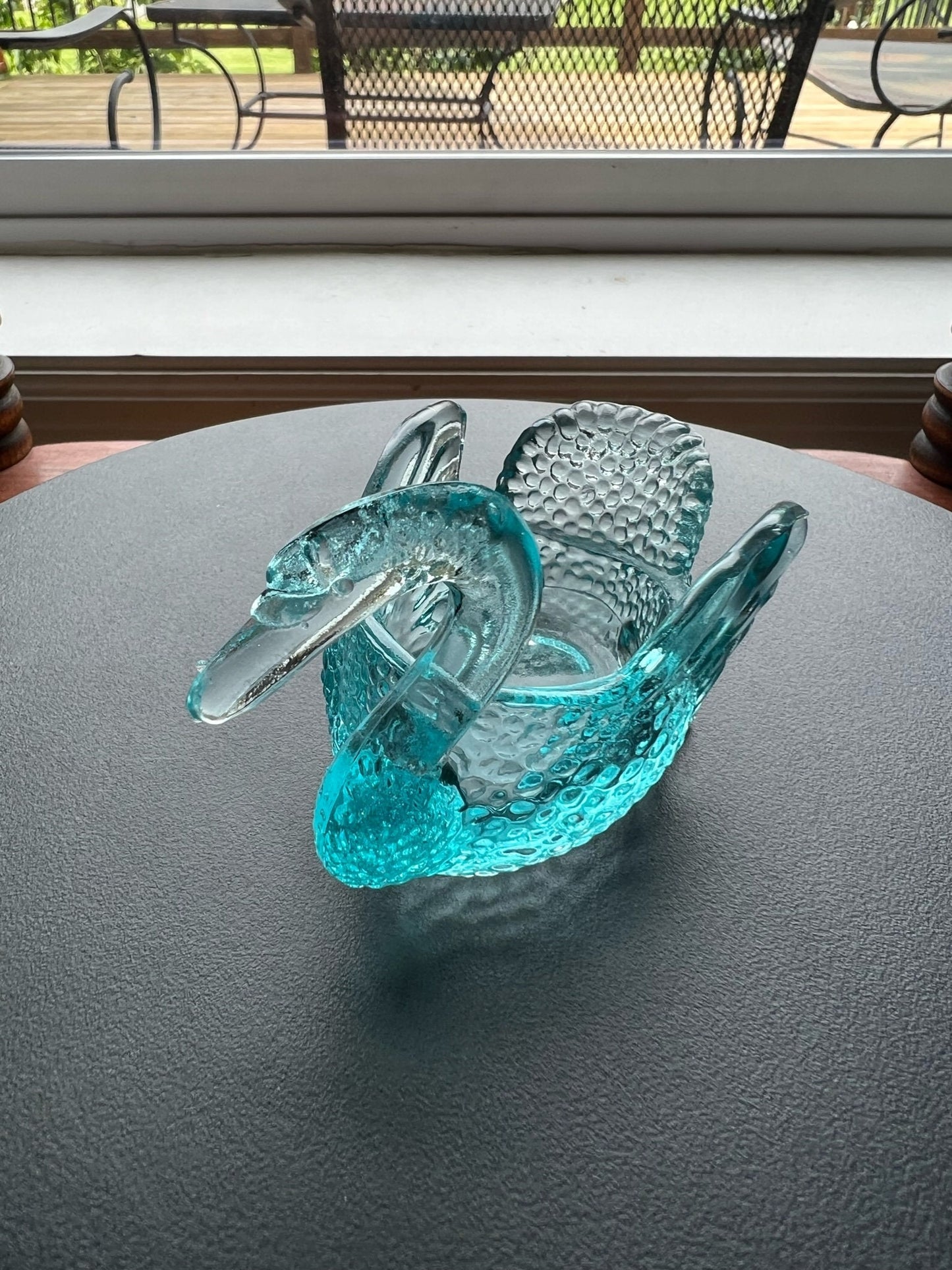 Vintage Blue Degenhart Glass Swan Salt Cellar Dish