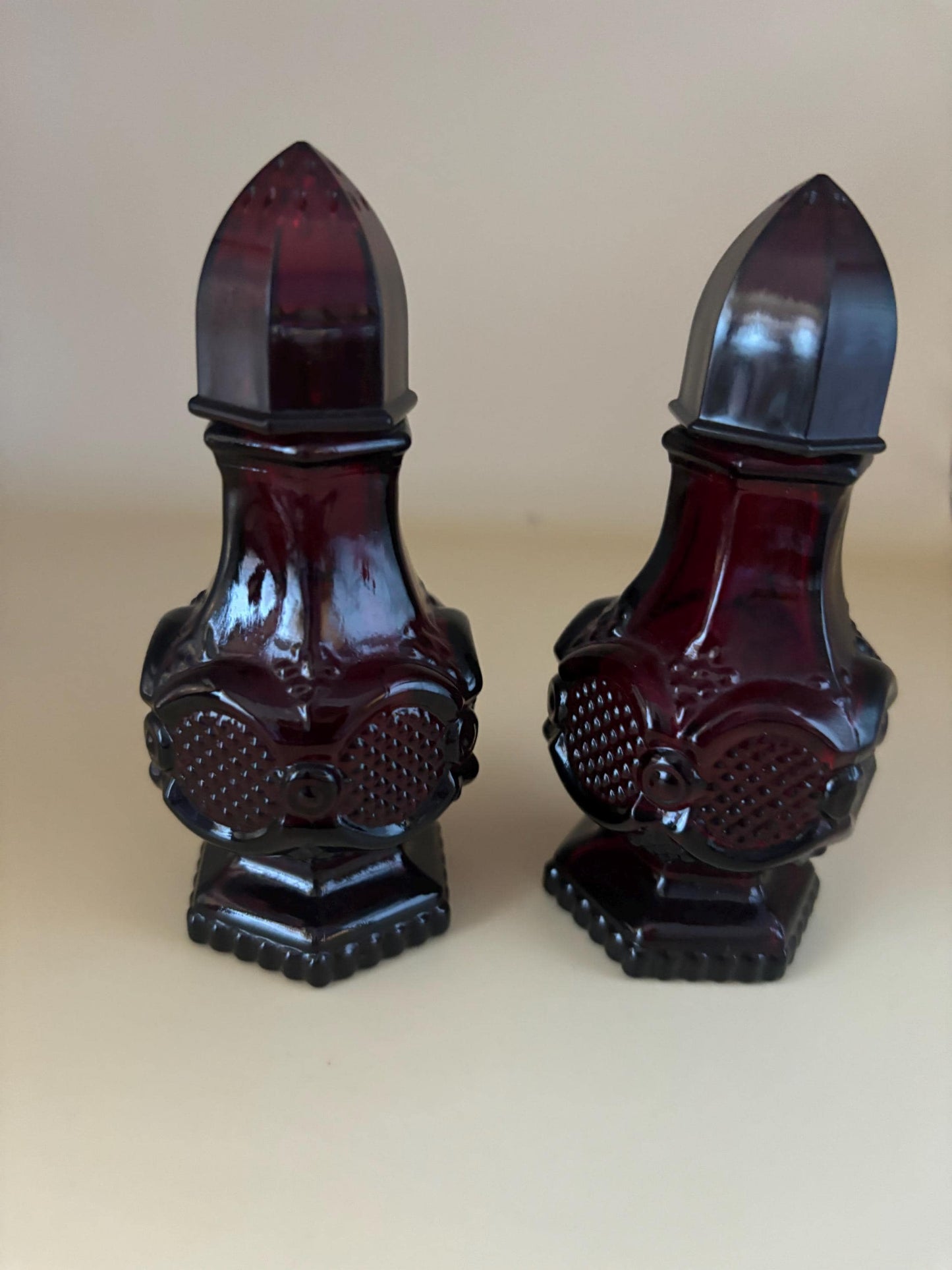 Vintage Avon Cape Cod Salt & Pepper Shaker Ruby Red Glass Art Lover Antiques and Vintage