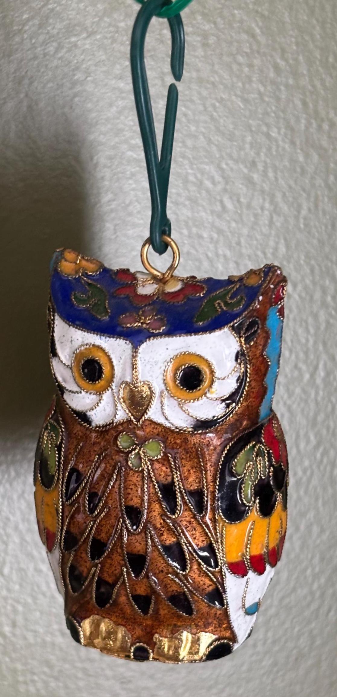 Cloisonné Brass Enamel Owl Statue, Colorful Enamel Owl Figurine, Bird Lover Decor