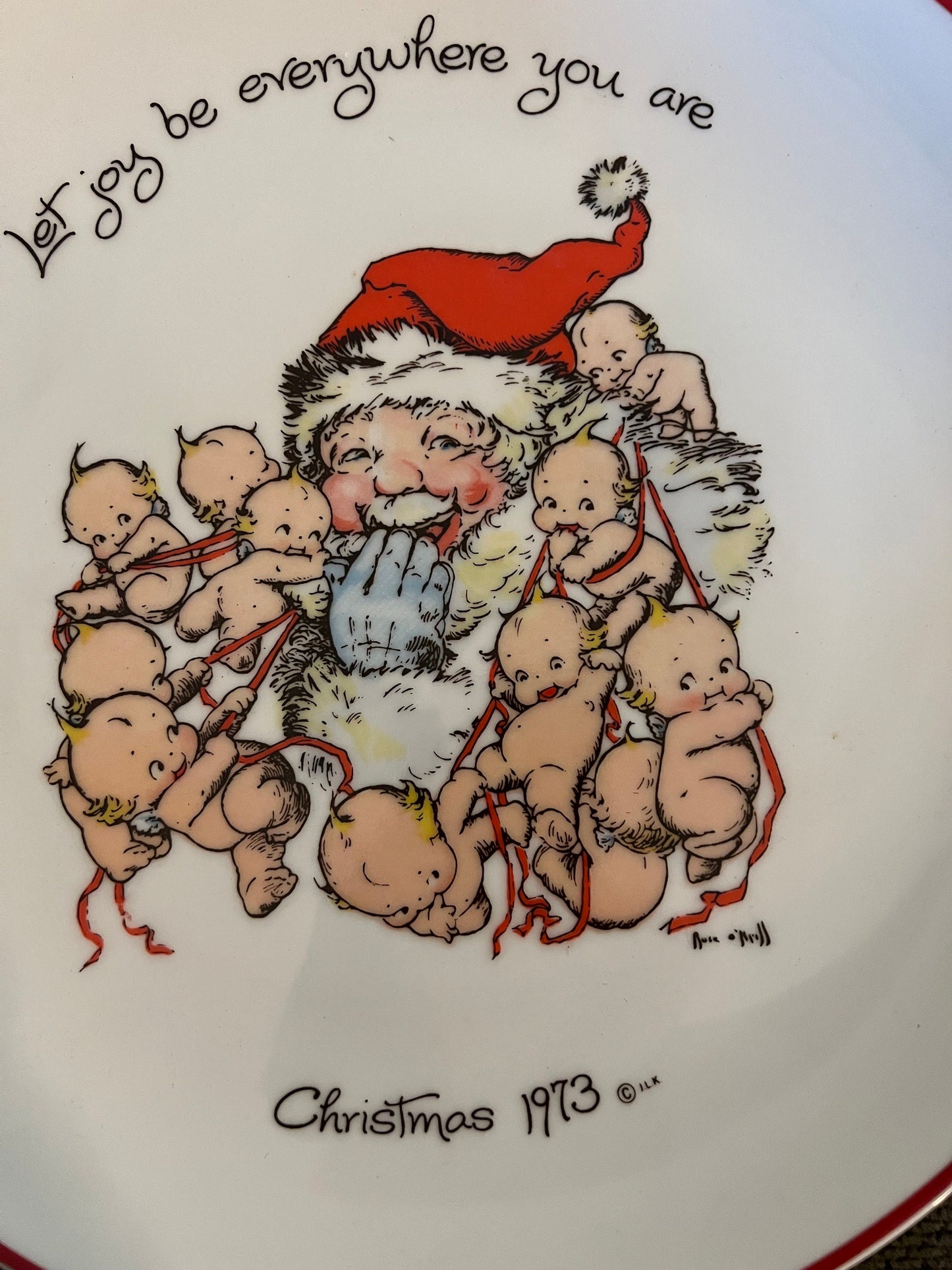 Vintage 1973 Kewpie Doll Christmas Plate: Santa 'Let Joy Be Everywhere'