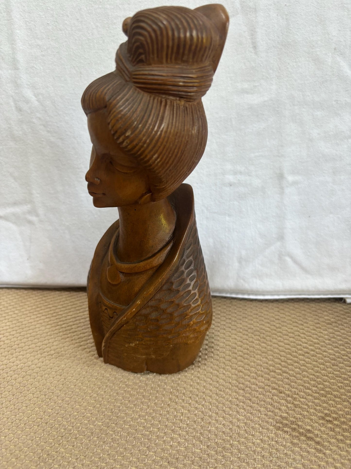 Vintage Carved Wooden Lady Bust Sculpture, Asian Woman Figurine, Handcrafted Wood Art, Unique Gift for Her