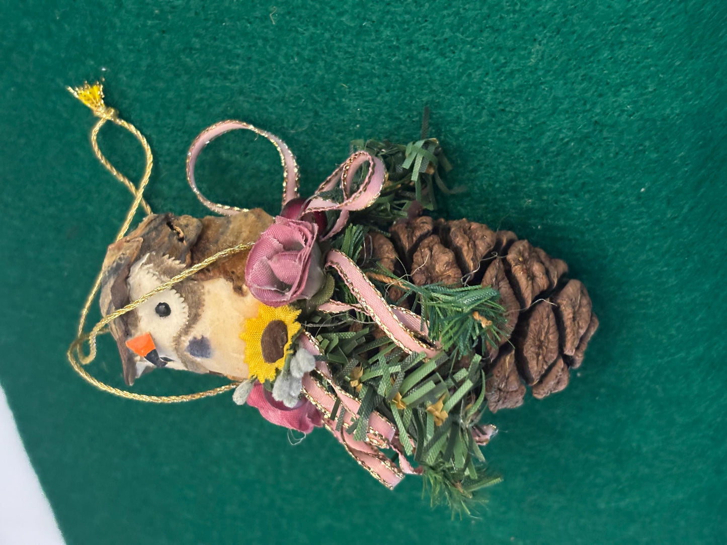 Vintage Owl in Pinecone Basket Ornament Gift For Her Lover Antiques and Vintage