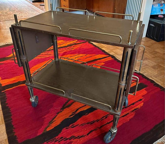 Vintage Mid Century Modern Drop Down Leaf Rolling Cart with Brass Trim Rolling Bar Cart Lover Antiques and Vintage