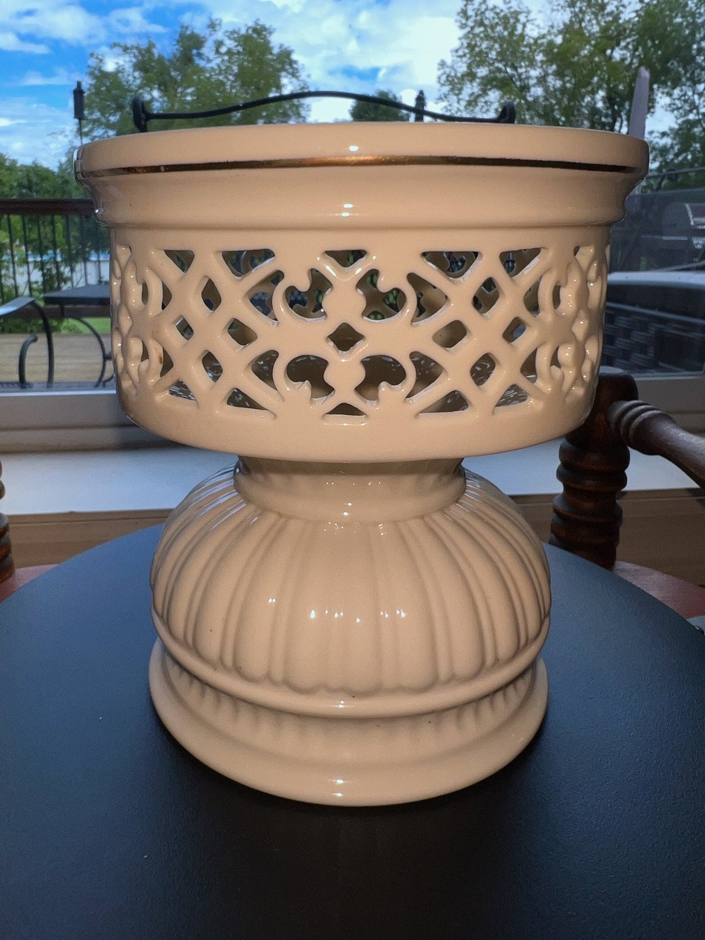 Vintage Lenox Illuminations Collection Pillar Ivory Candleholder Gold Gild Lover Antiques and Vintage