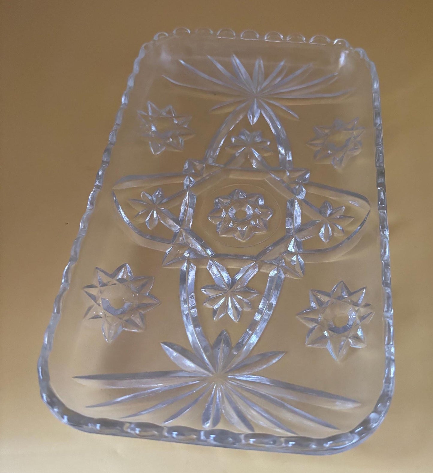 Vintage Crystal Cut Glass Dish or Serving Dish Glass Dish Anchor Hocking Flower Design Lover Antiques and Vintage