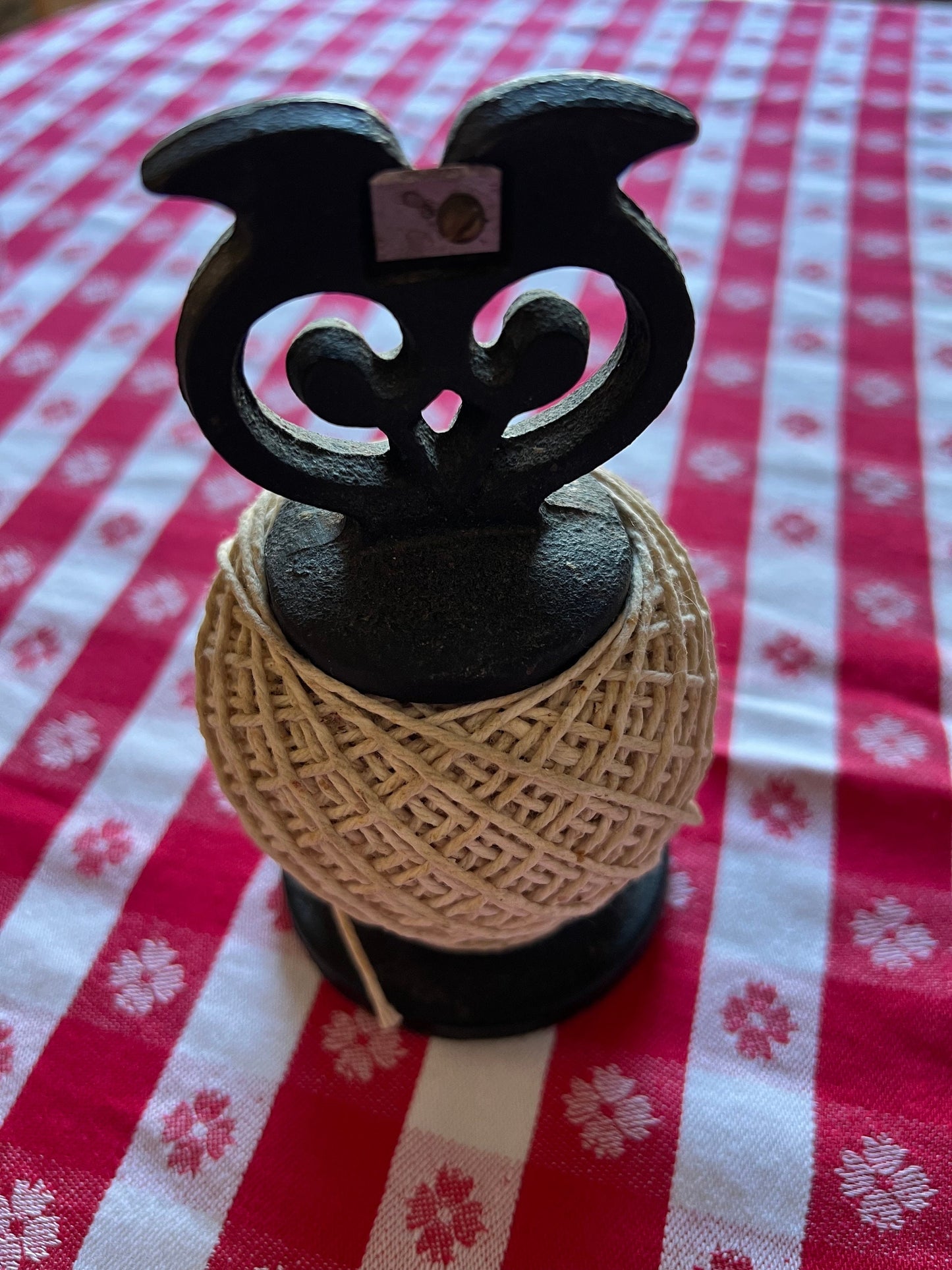Vintage Owl Cast Iron String Yarn Holder, R. Welch Design, Victor England, String Stand, Lover Antiques and Vintage