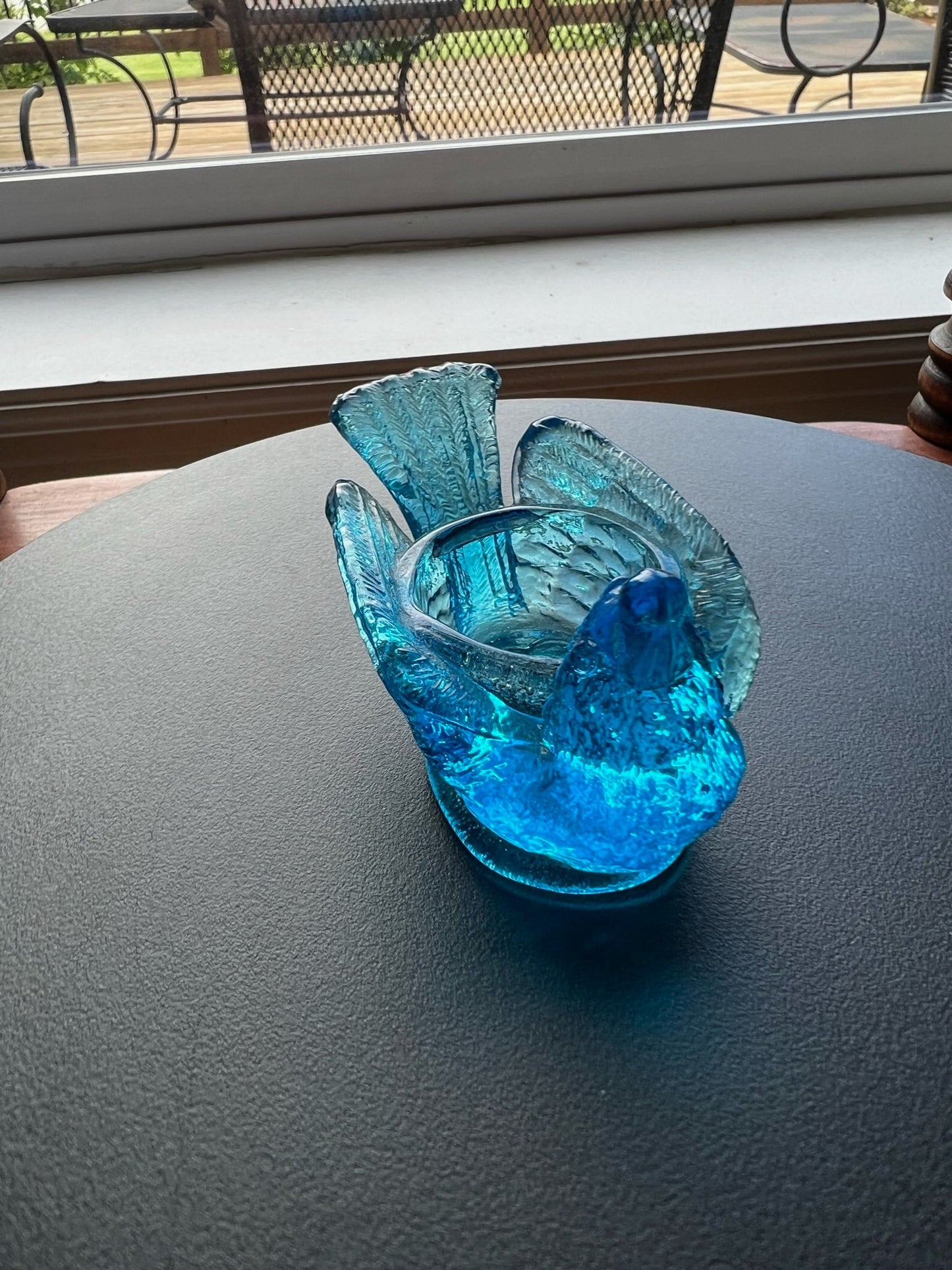 Vintage Blue Degenhart Glass Rooster Salt Cellar Dish