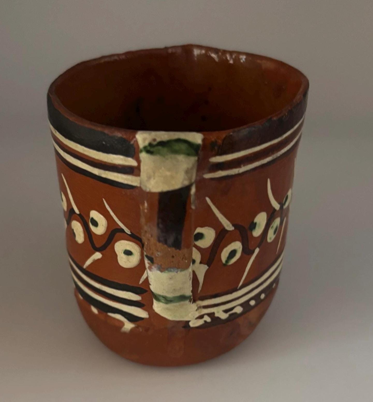 Vintage Mexican Pottery Tlaquepaque Tonala Pitcher Primitive Art Hand Made Hand Painted Lover Antiques Vintage