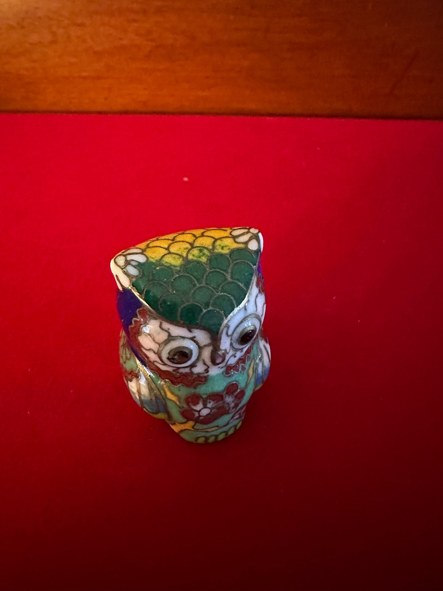 Vintage Cloisonné Enamel Owl Figurine: Small Enameled Statue