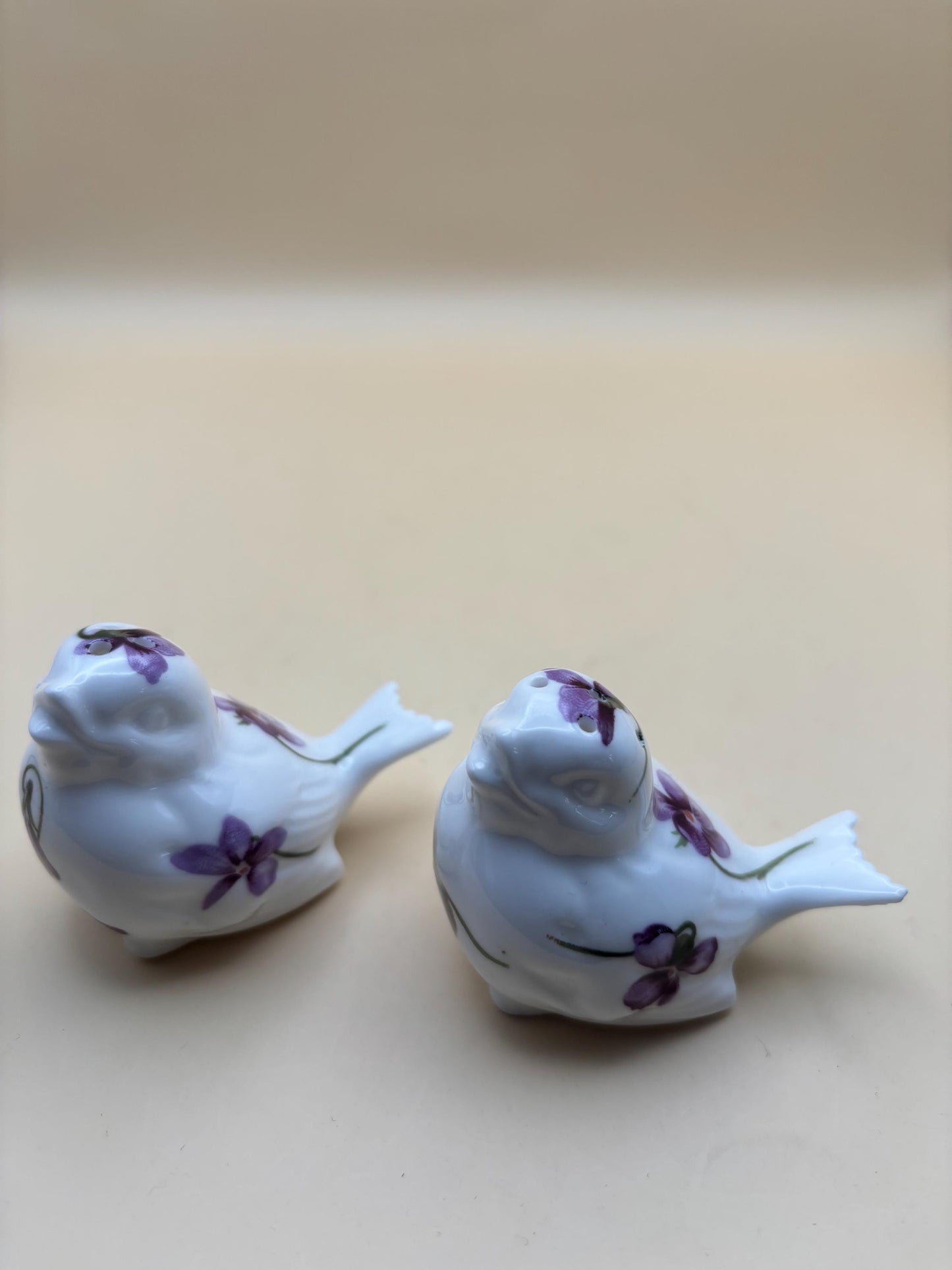 Vintage Hammersley Fine Bone China Bird Salt & Pepper Shakers Hand Painted Victorian Violets Lover Antiques and Vintage