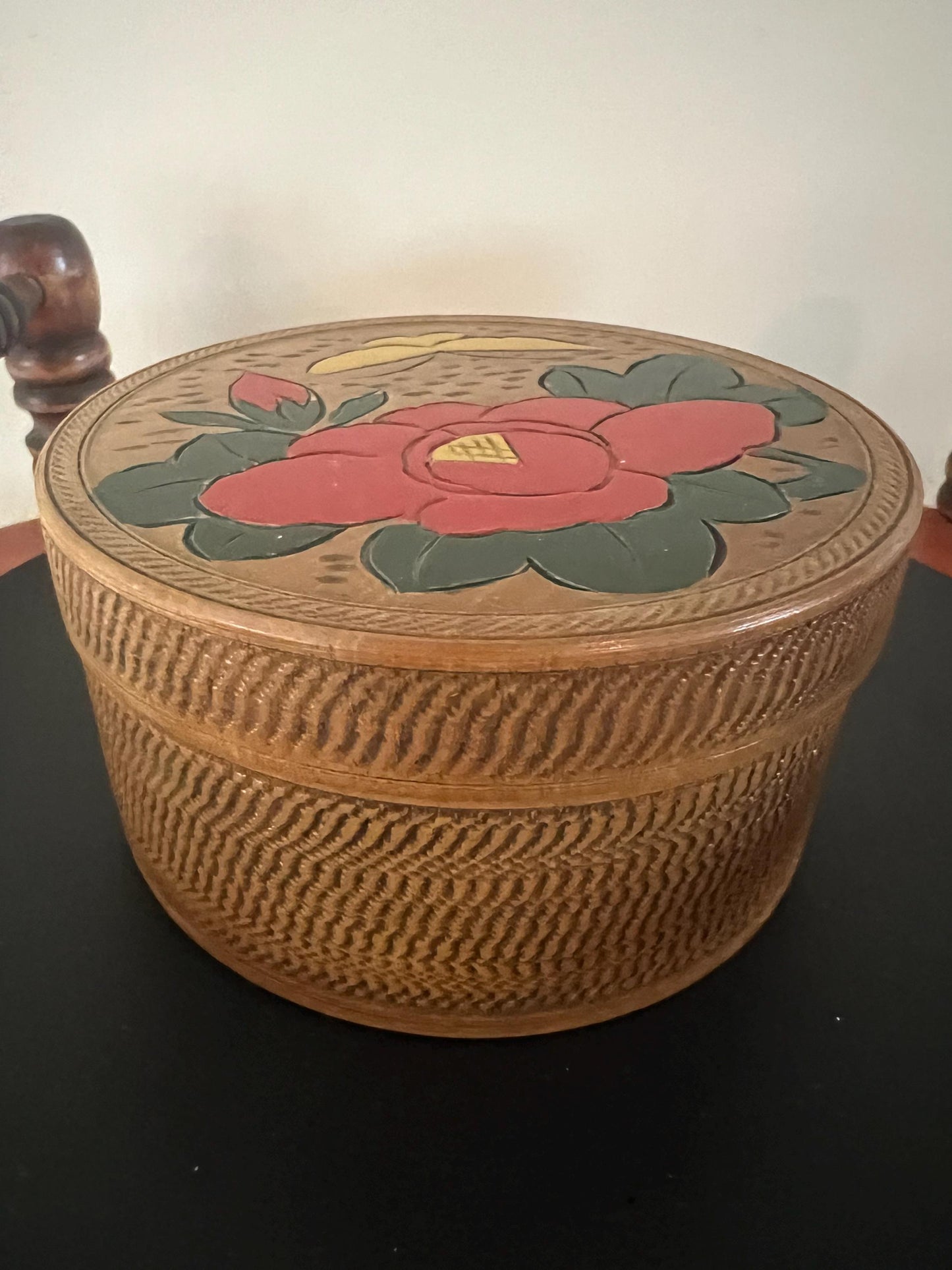 Vintage Japanese Wood Coaster Set: Hand-Painted Floral Box
