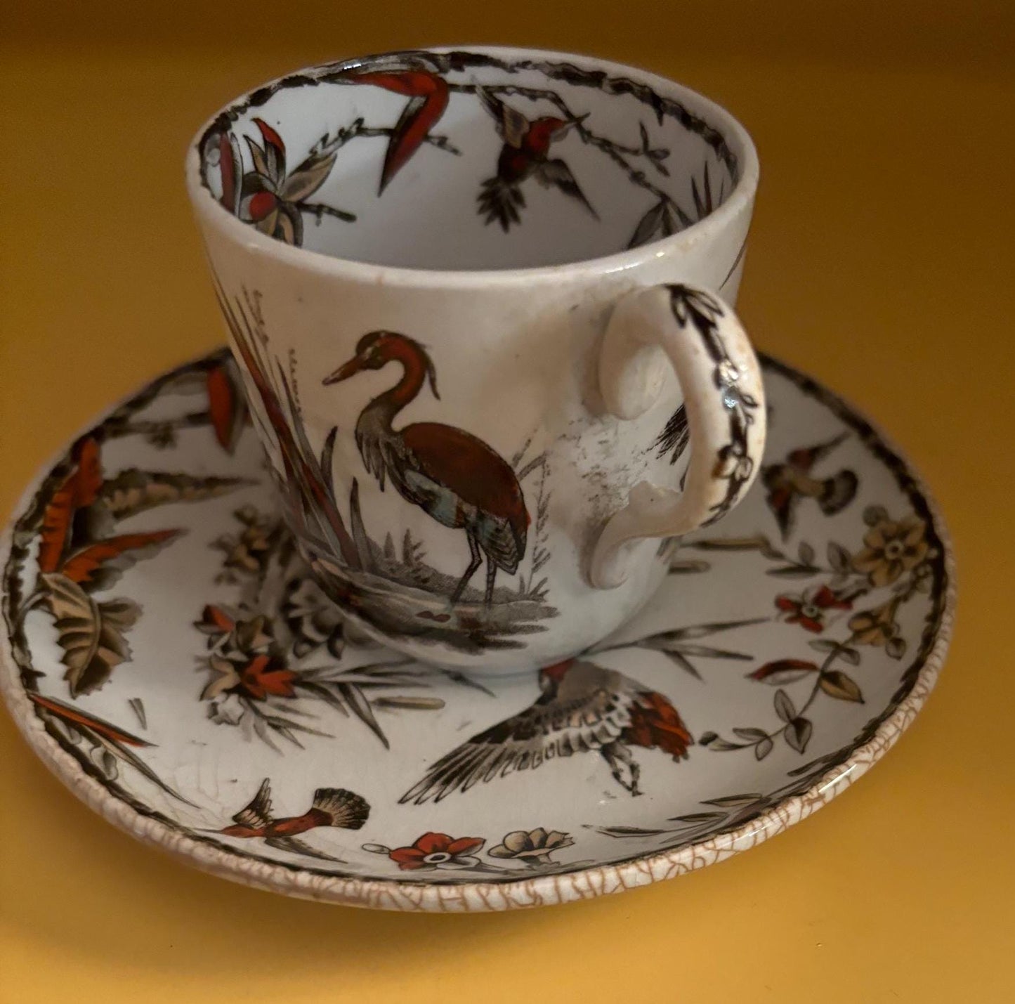Antique Ridgeway Indus Porcelain Tea Cup and Saucer Pheasant RARE Lover Antiques and Vintage