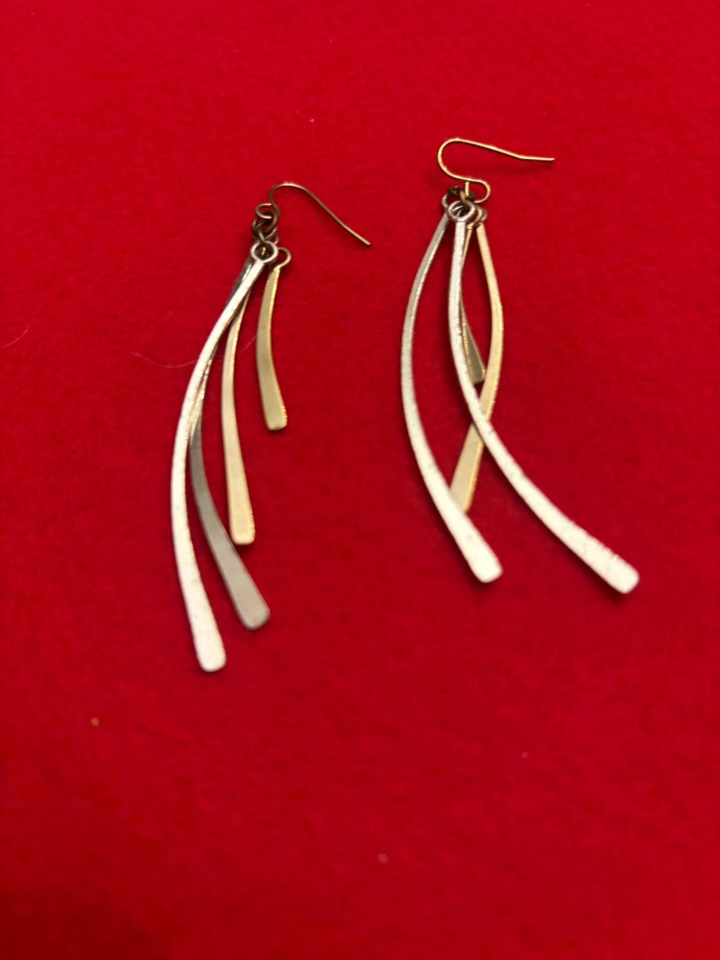 Vintage Peter James Sterling Silver, Long Dangle Brass & Bronze Earrings, Lover Antiques and Vintage