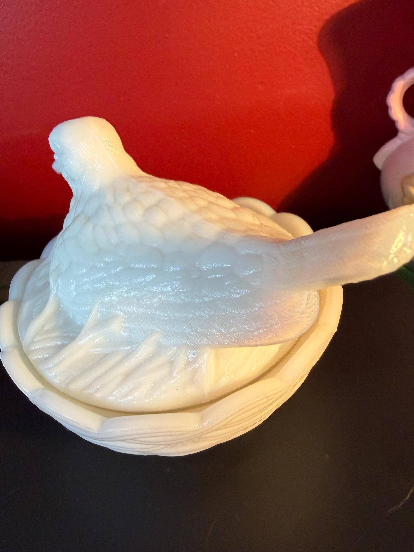 Vintage Hen on Nest Milk Glass Covered Dish White Collectible Animal Figurine