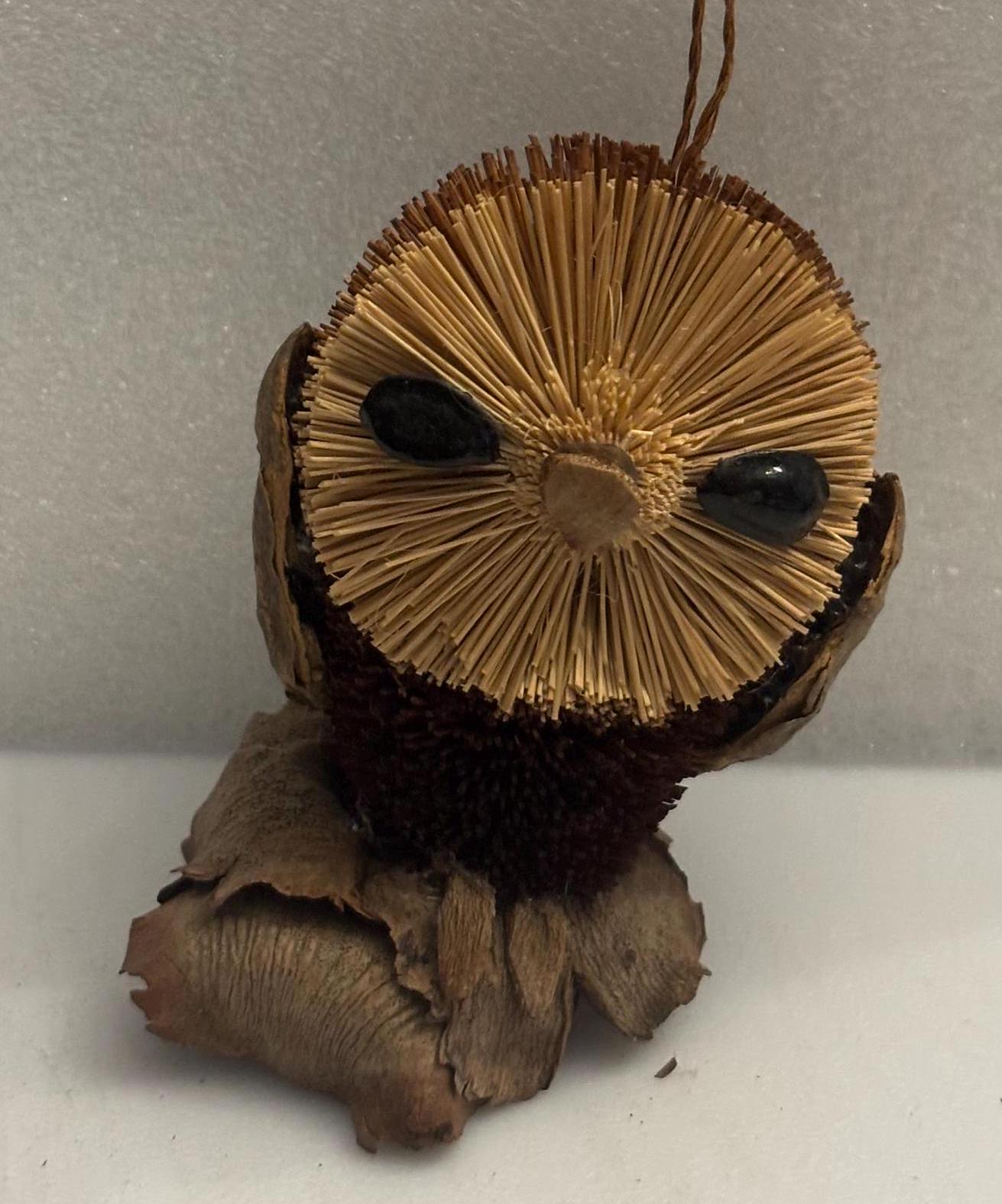Vintage Handcrafted Beri Bristle Wood Owl Statue Sugar Palm Tree Gift For Her Ornament Lover Antiques and Vintage