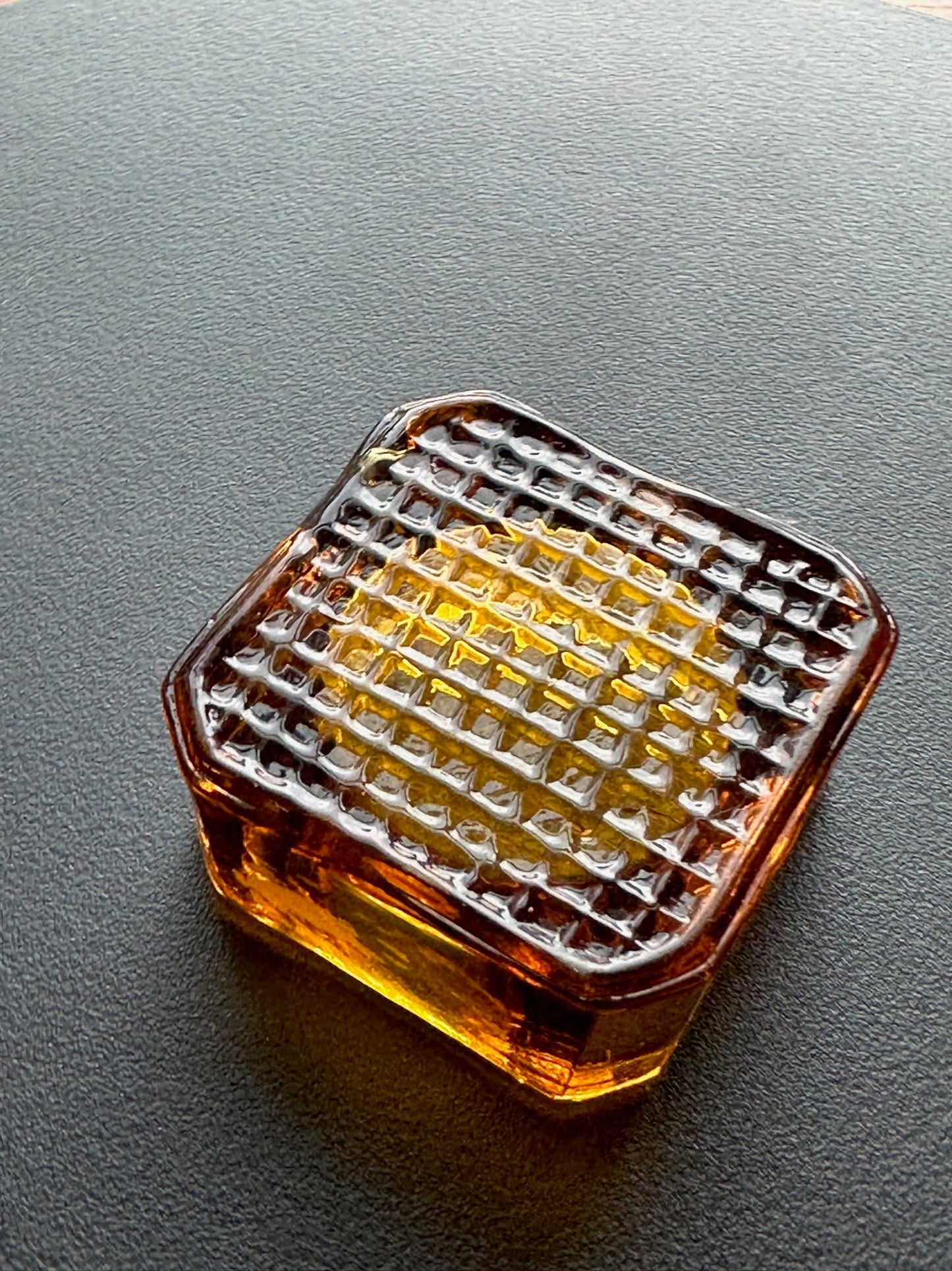 Vintage Amber Cut Glass Square Dish: Toothpick Holder, Sugar Dish