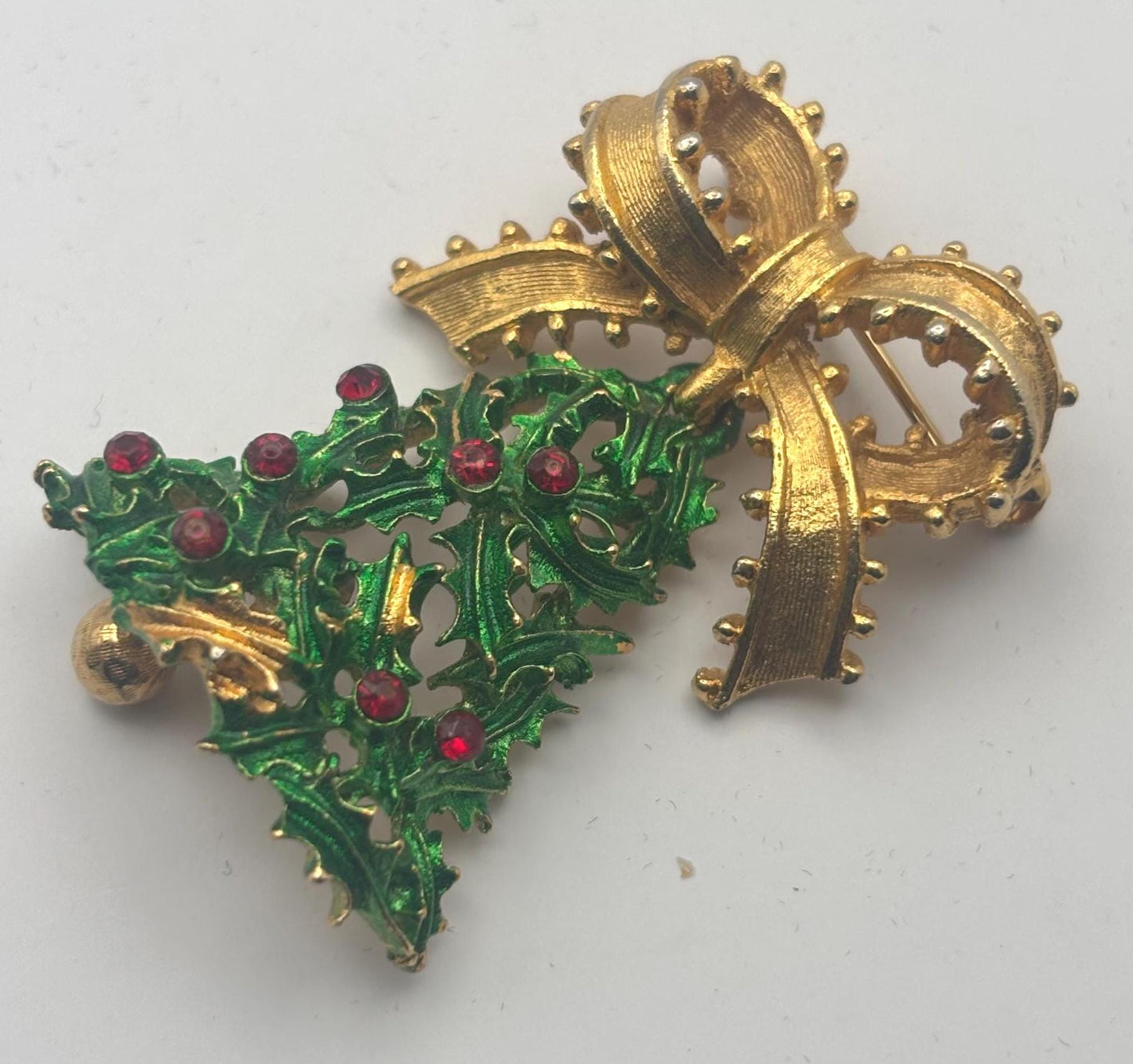 MYLU Christmas Bell Tree Brooch, Enamel Colorful Holiday Pin, Red Rhinestone Holiday Jewelry