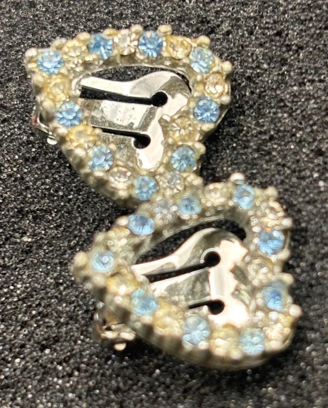 Vintage Silver Heart Rhinestones Earrings Lover Antiques and Vintage