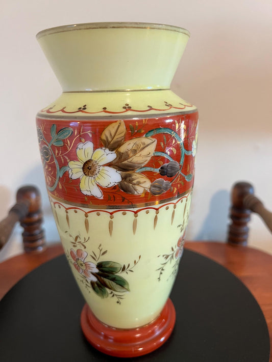 Antique Bristol Opaline Vase: Hand-Painted Floral Glass Art