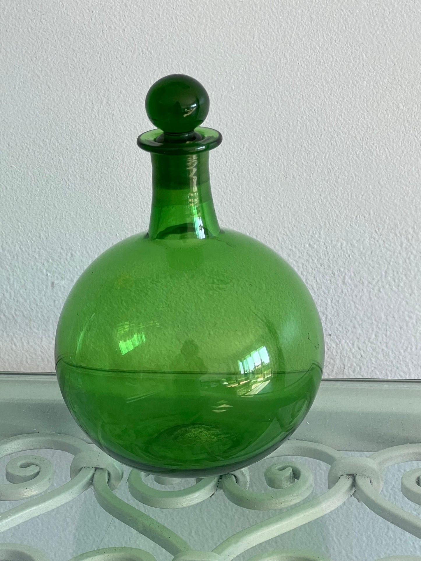 Vintage Emerald Green Glass Decanter with Stopper