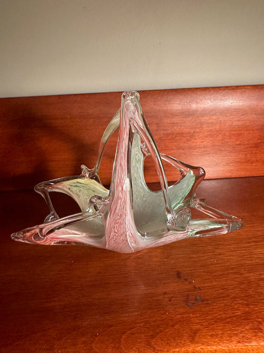 Vintage Murano Art Glass Bowl by Lavorazione: Pink, Blue, Green