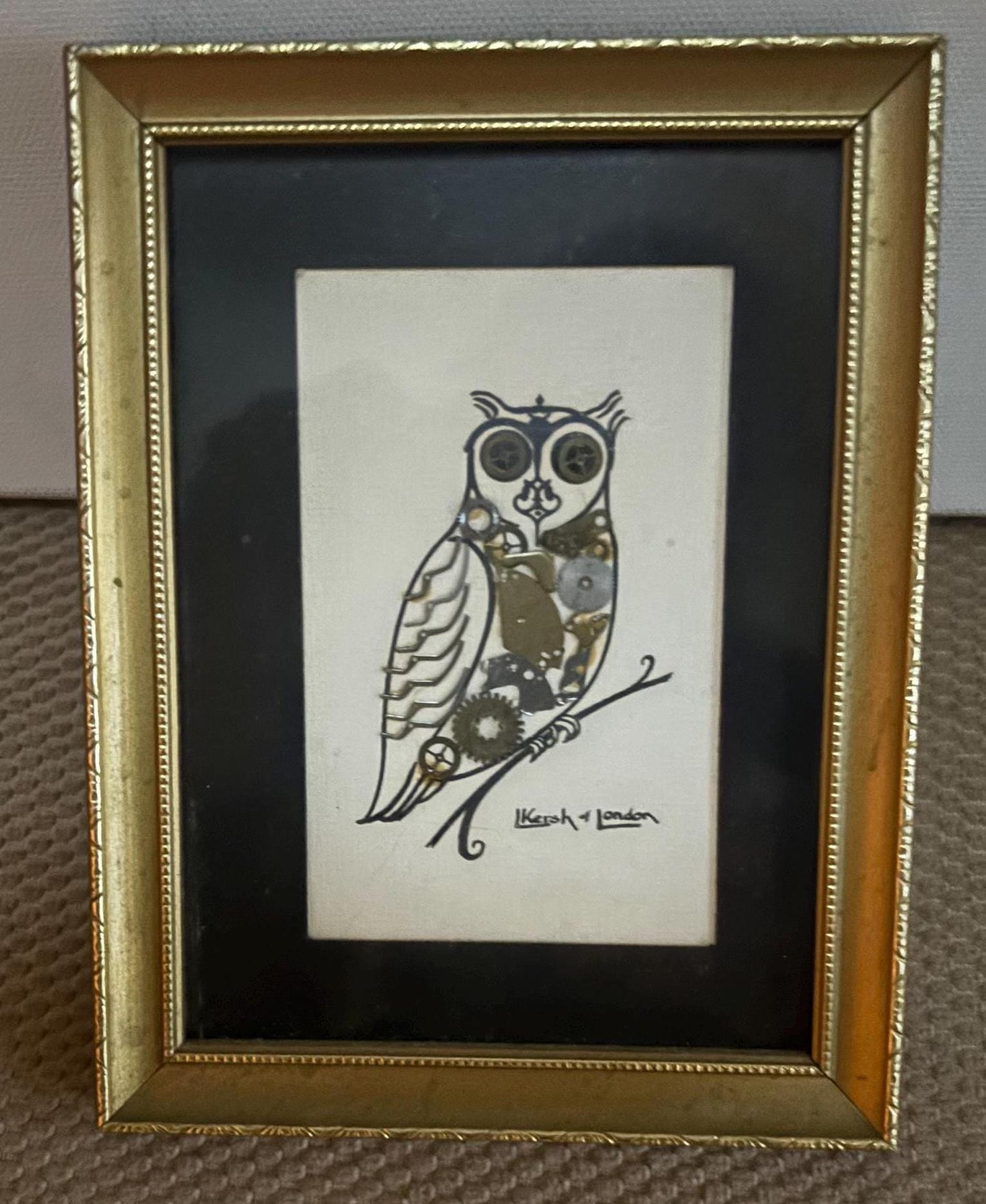Vintage L Kersh of London Genuine Original Horological Owl Collage Wall Hanging Lover Antiques and Vintage