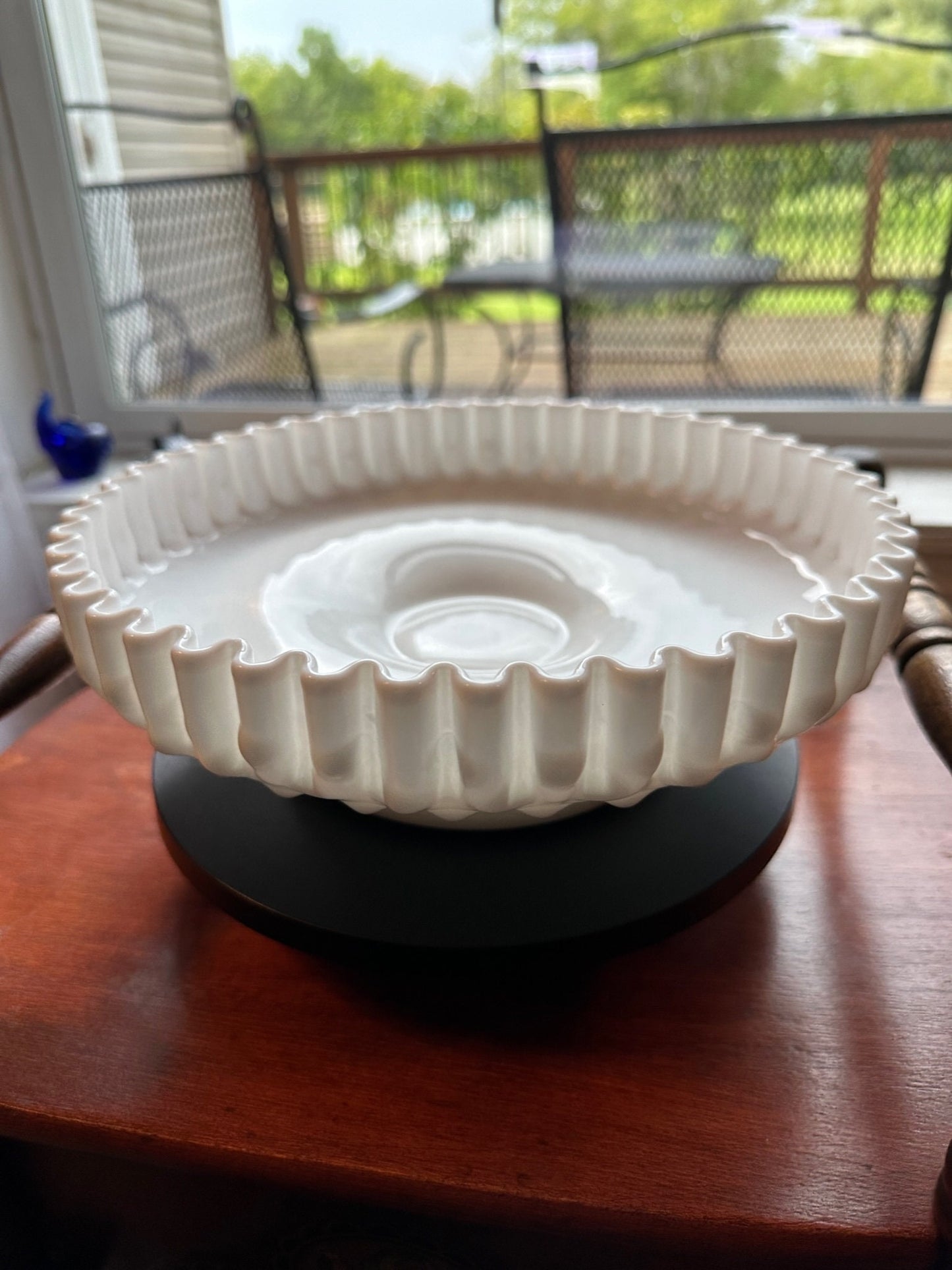 Vintage Fenton Milk Glass Cake Stand: Hobnail Ruffled Edge, White Display