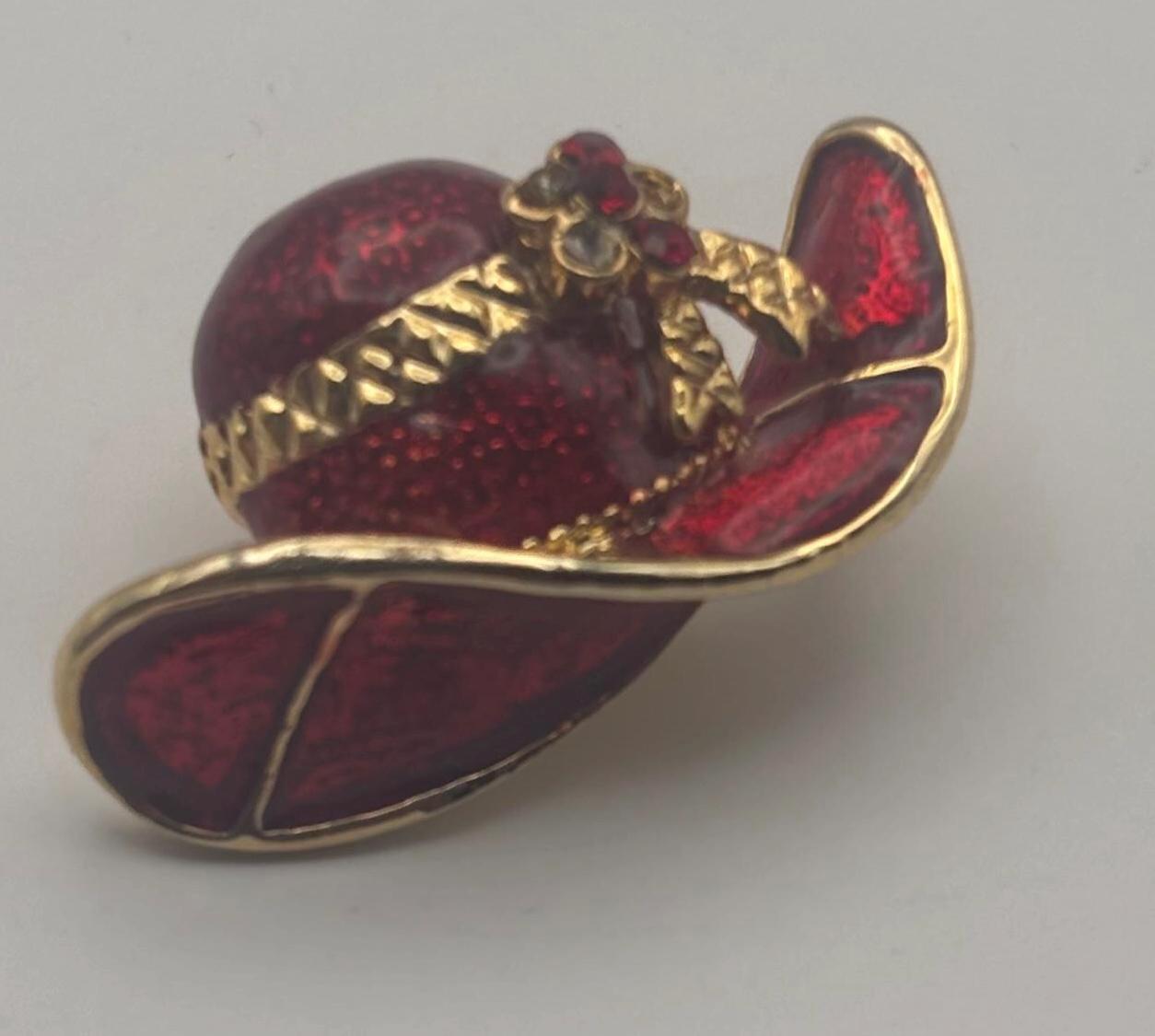 Vintage Red Hat Enamel Pin Brooch Lover Antique and Vintage