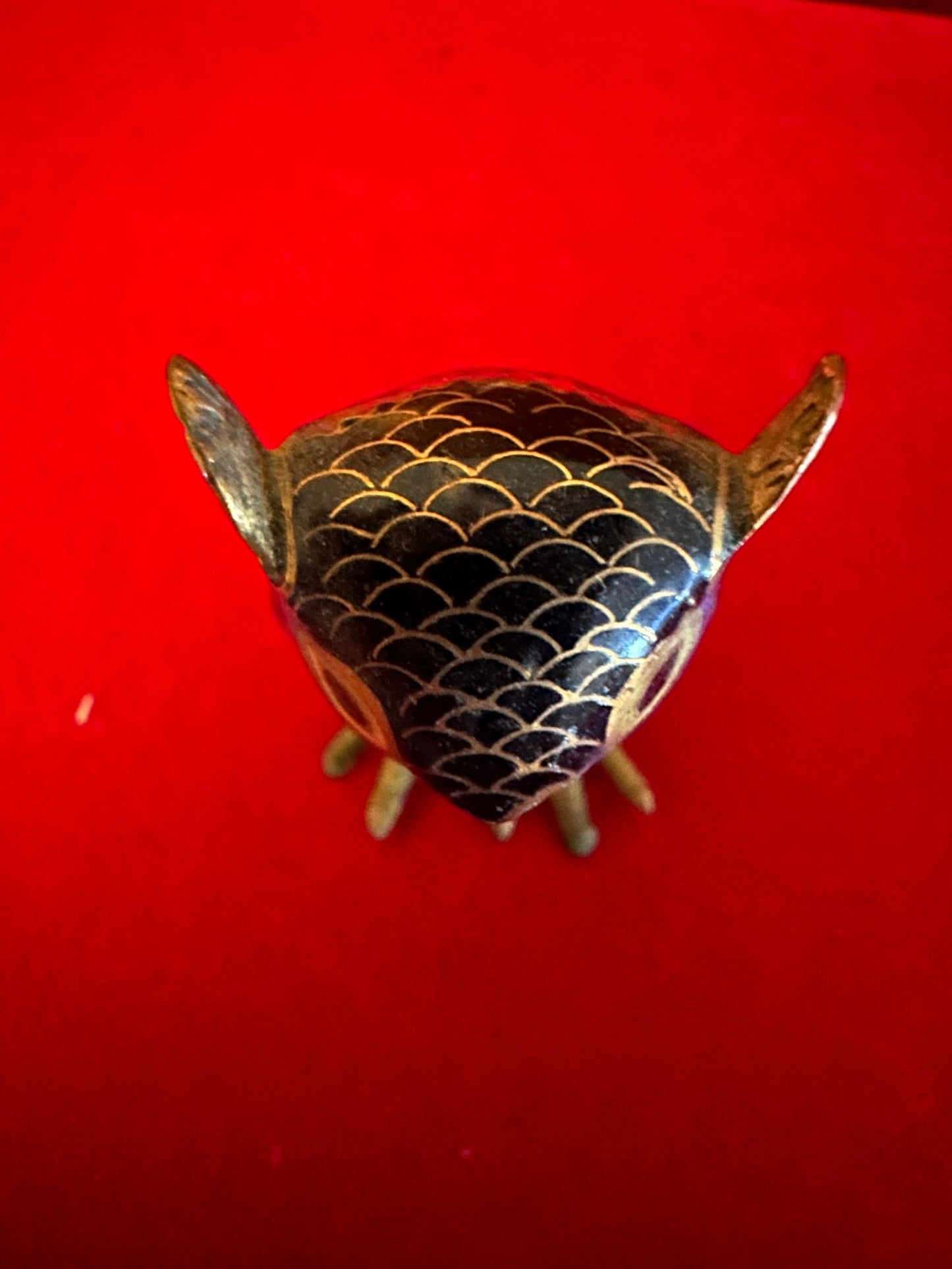 Antique Cloisonné Enamel Brass Owl Figurine: Cobalt Blue Decor