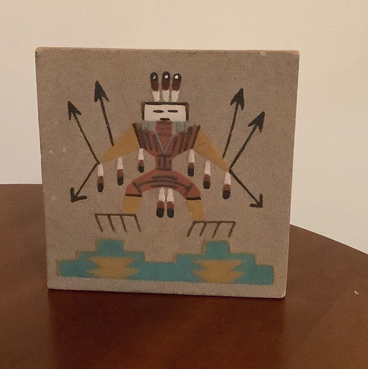 Vintage Navajo Sand Art Signed by Ernest Hunt of New Mexico Southwestern Artwork Southwest Lover Antiques and Vintage