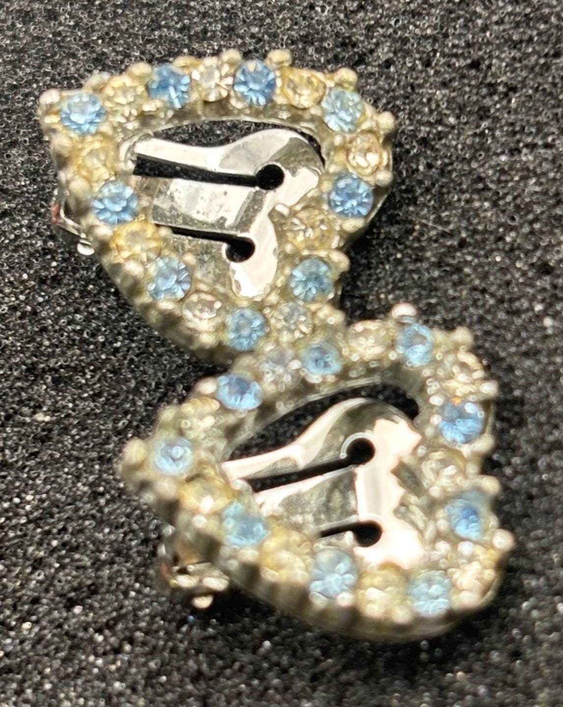 Vintage Silver Heart Rhinestones Earrings Lover Antiques and Vintage