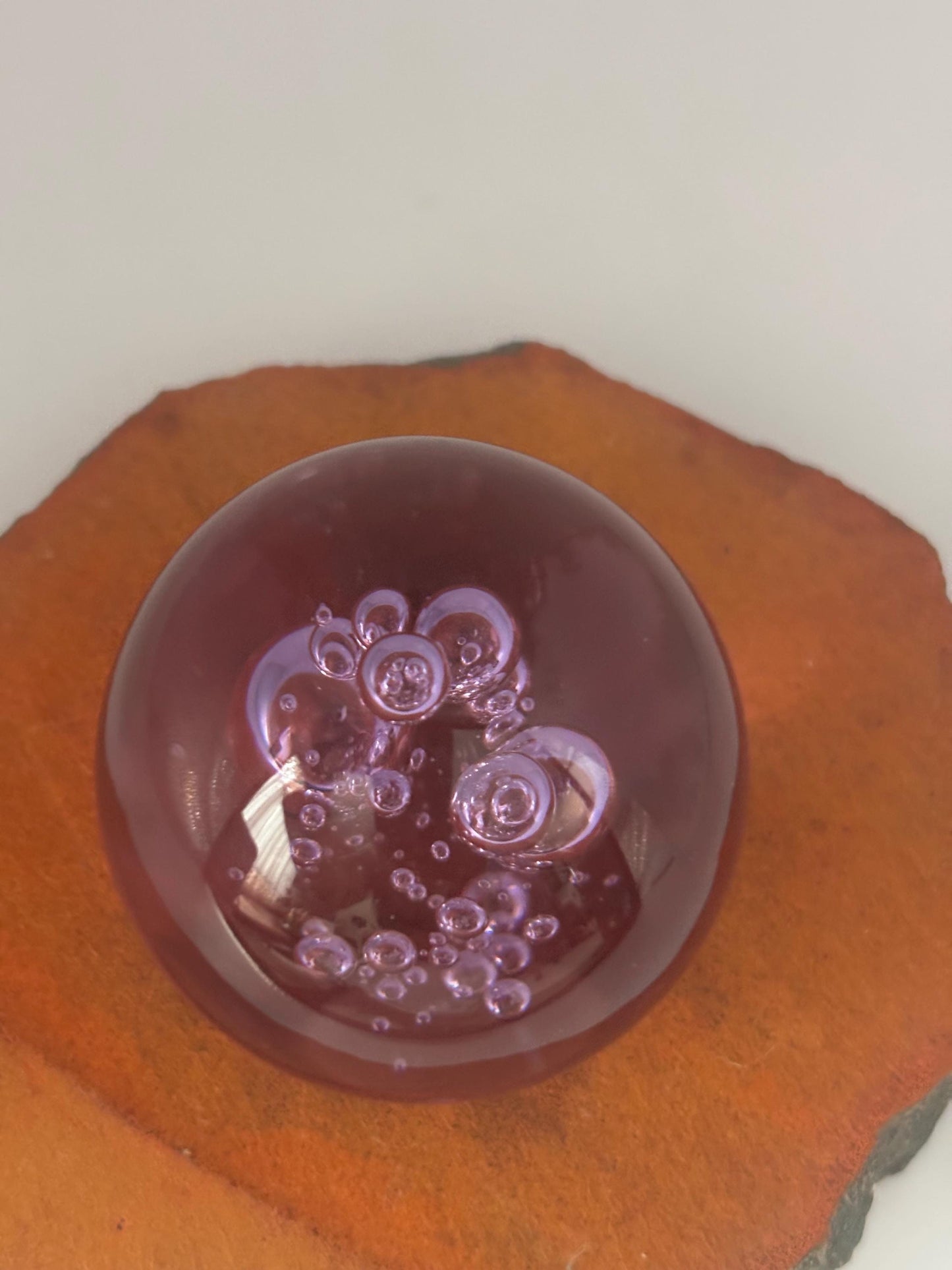 Vintage Purple Amethyst Glass Paperweight with Air Bubbles Konst Urshult Sweden Art Glass