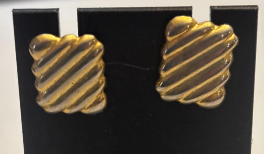 Vintage Square Gold Horizontal Ribbed Earrings, Lover Antiques and Vintage