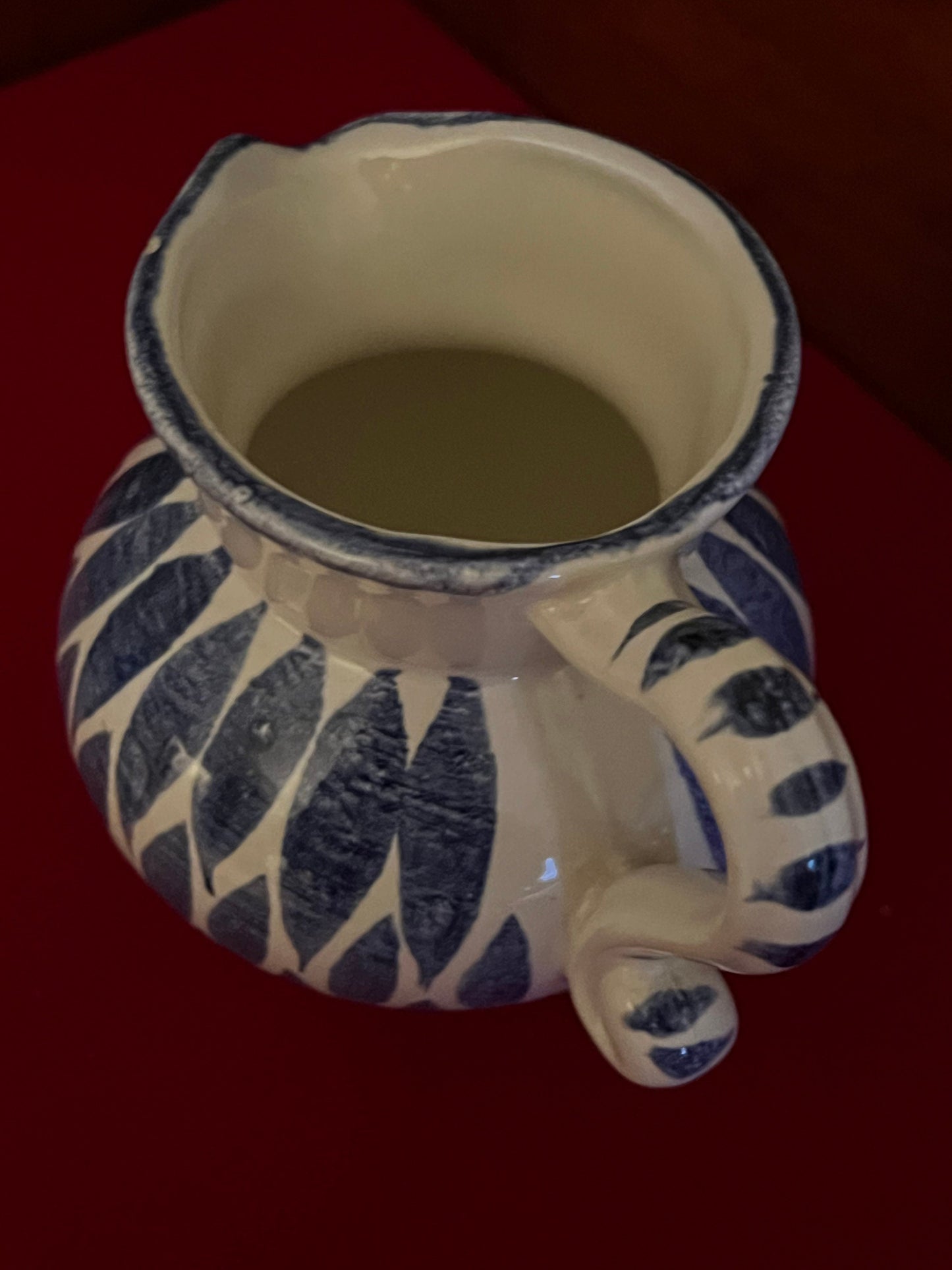 Ceramic Mini Pitcher with Blue Lattice Design, Mid Century Polka Dot Jug, Home Decor, Gift for Her
