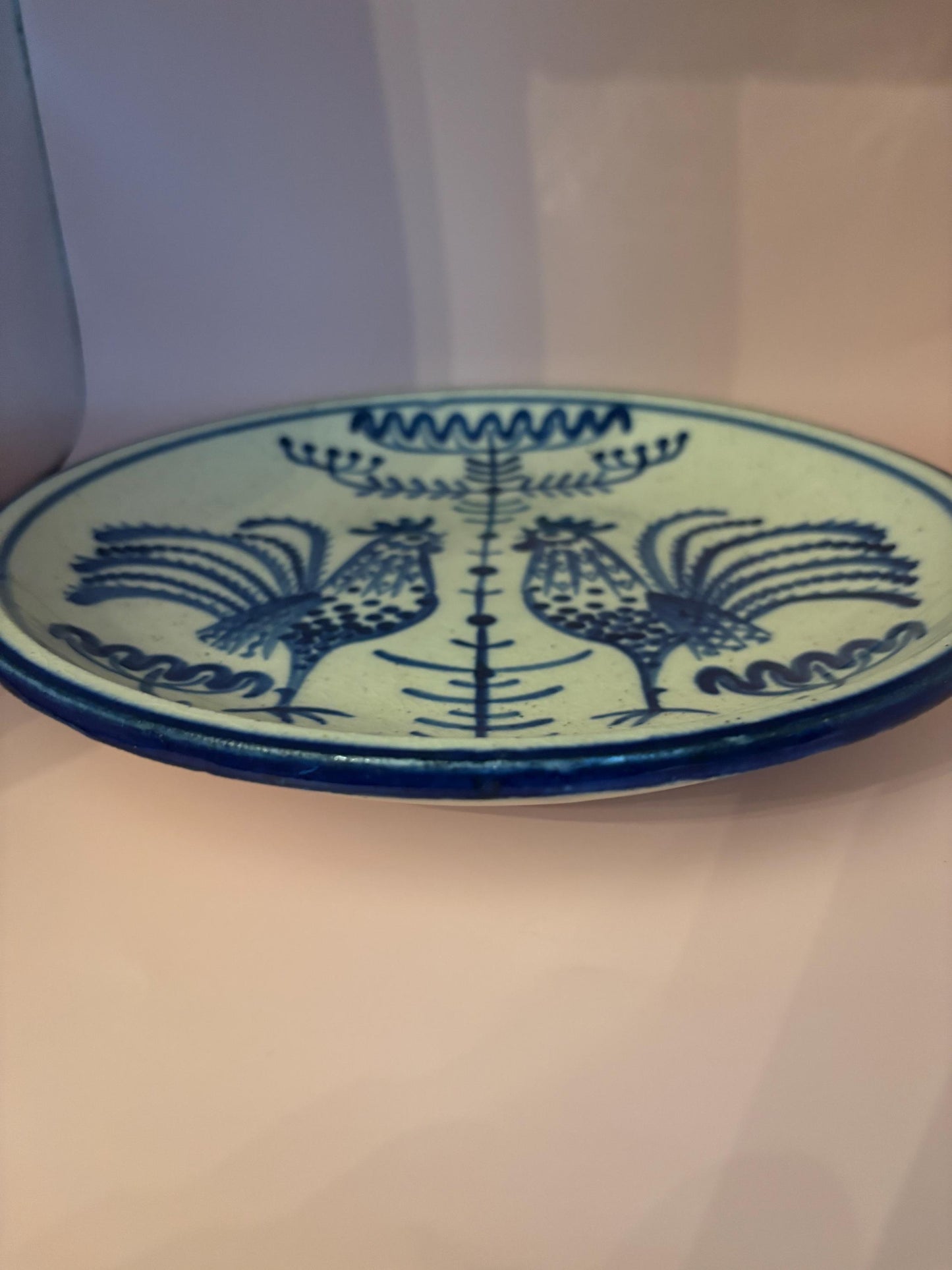 Vintage Majolica Rooster Plate: 10" Pottery Wall Hanging