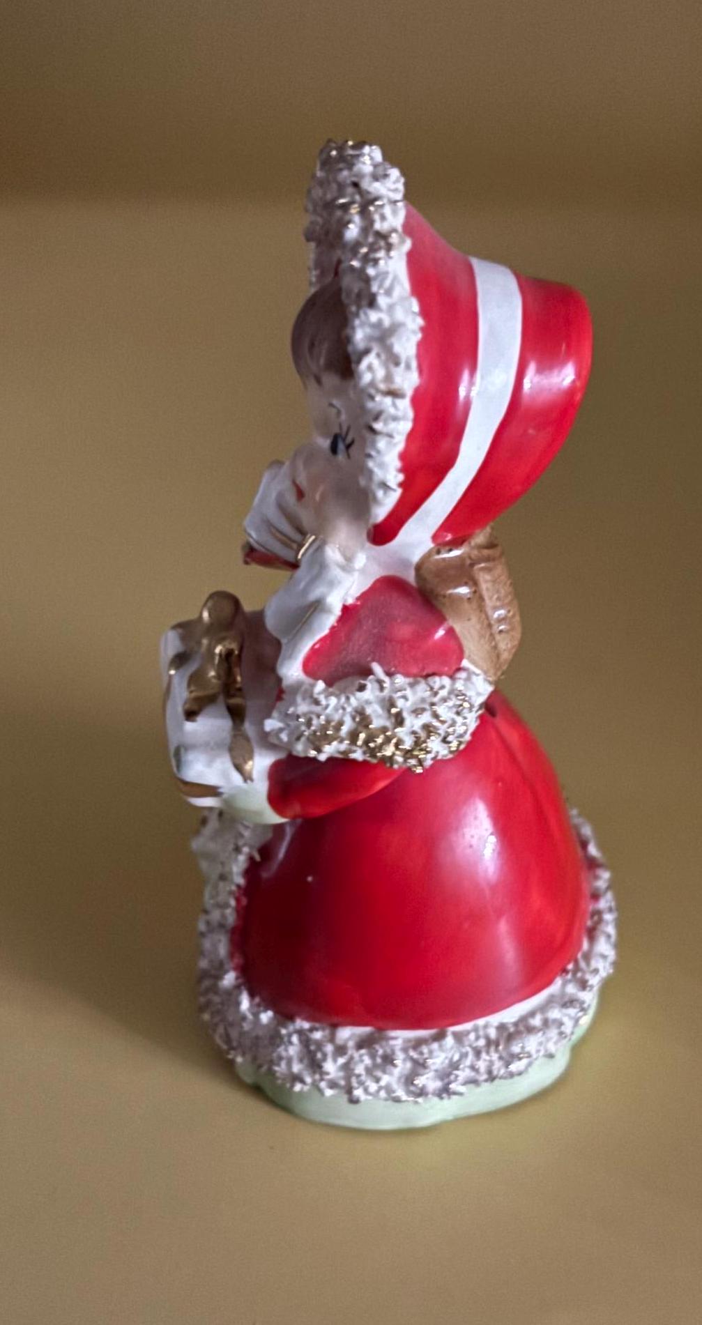 Vintage Lefton Christmas Girl Bell Hand Painted Porcelain Figurines Japanese Lover Antiques and Vintage