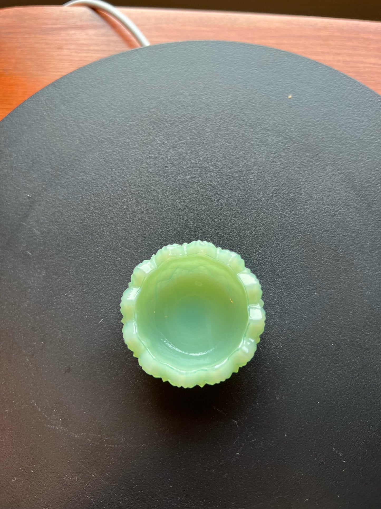 Vintage Green Jadeite Flower Salt Dish, Glass Toothpick Holder