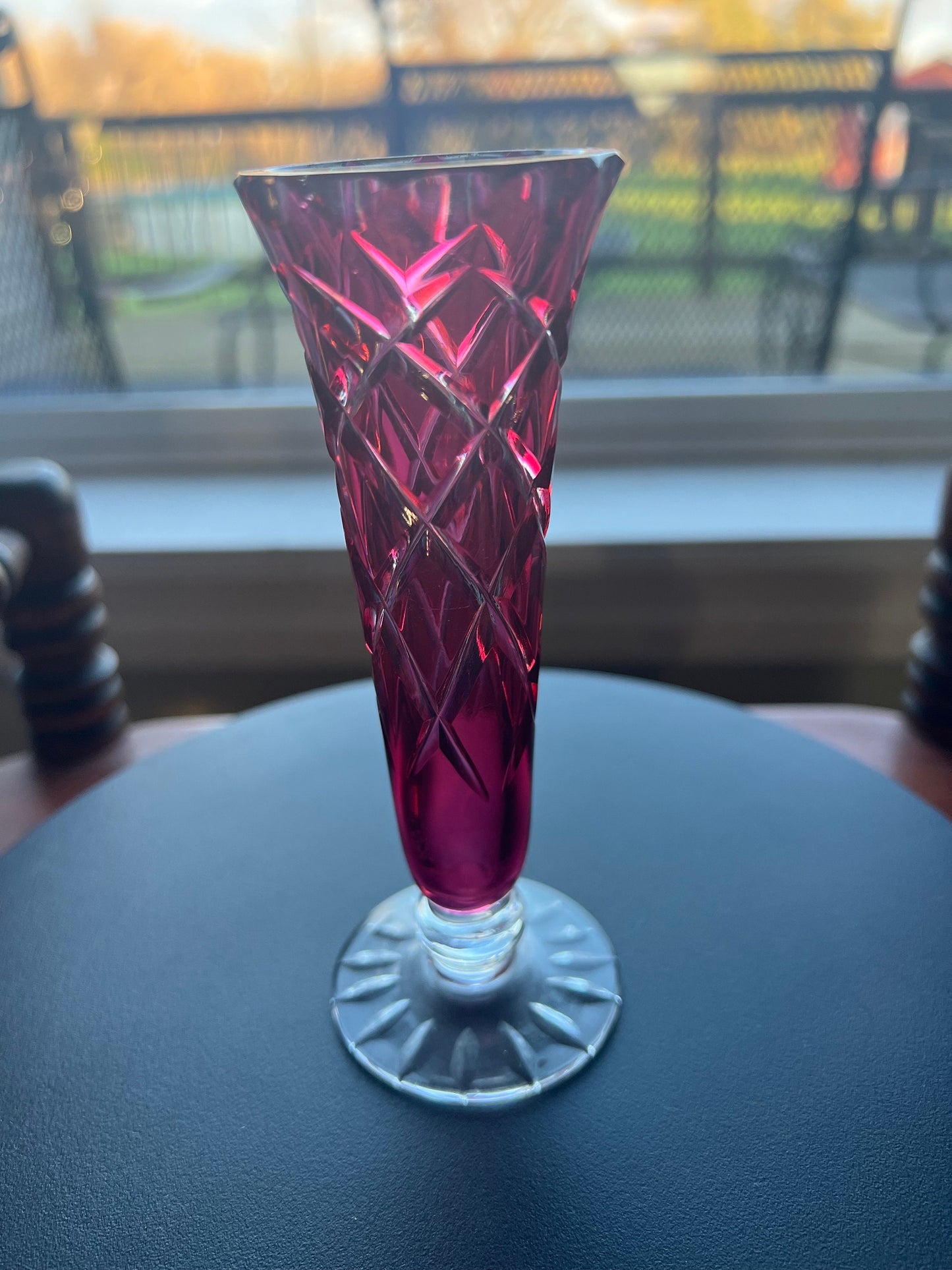 Vintage Ruby Red Cut to Clear Crystal Vase: Bohemian Czech Glass Art
