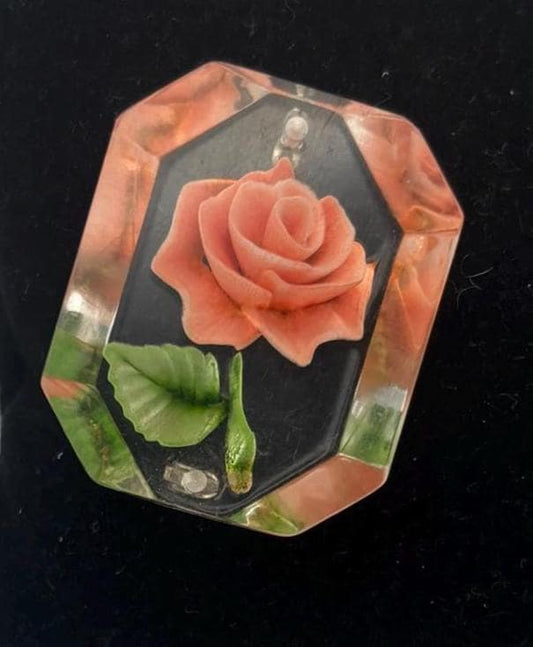 Reverse Rose Carved Lucite Rose Brooch Pin