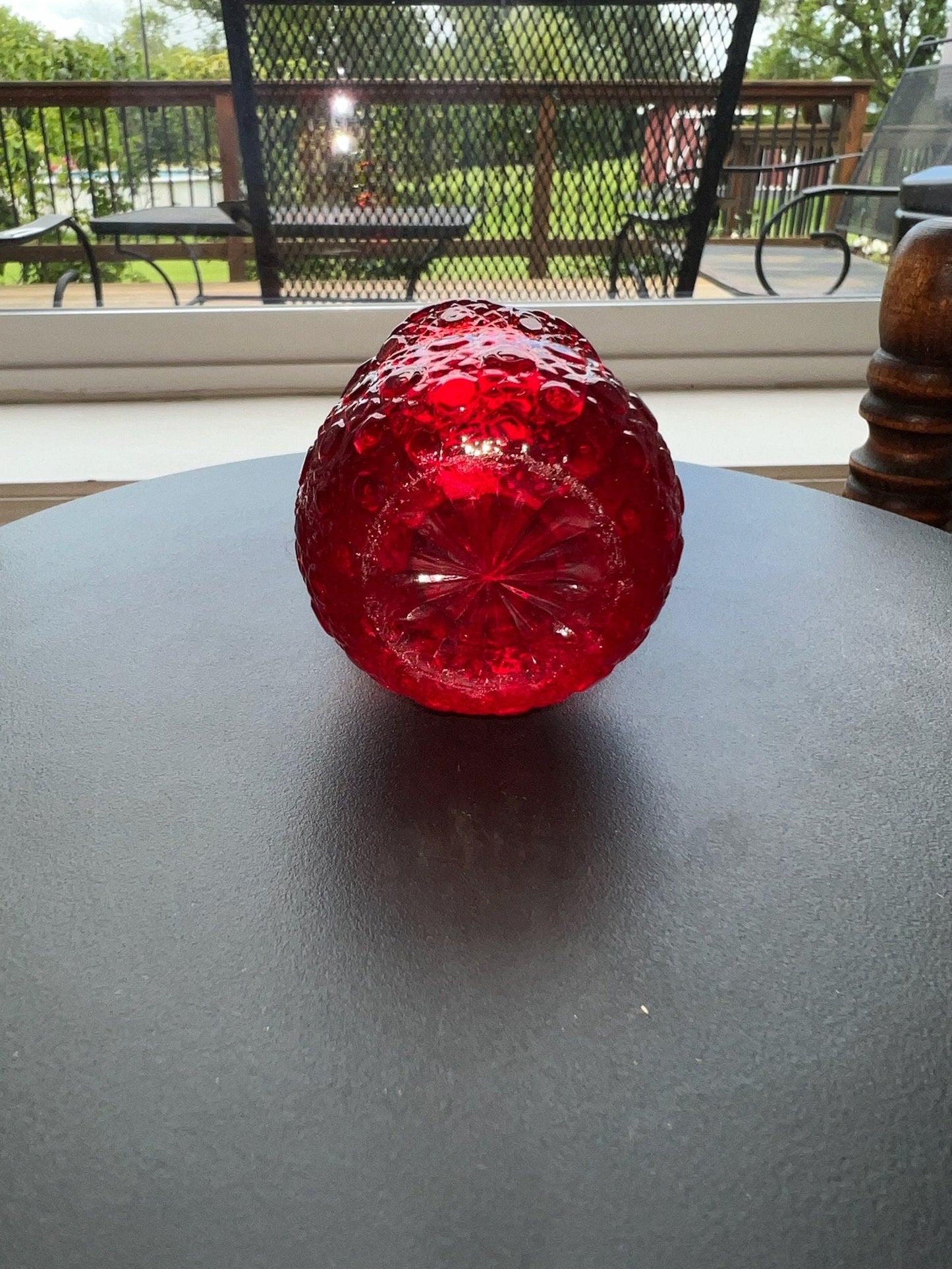 Vintage Ruby Red Amberina Cut Glass Toothpick Holder: Small Sugar Dish