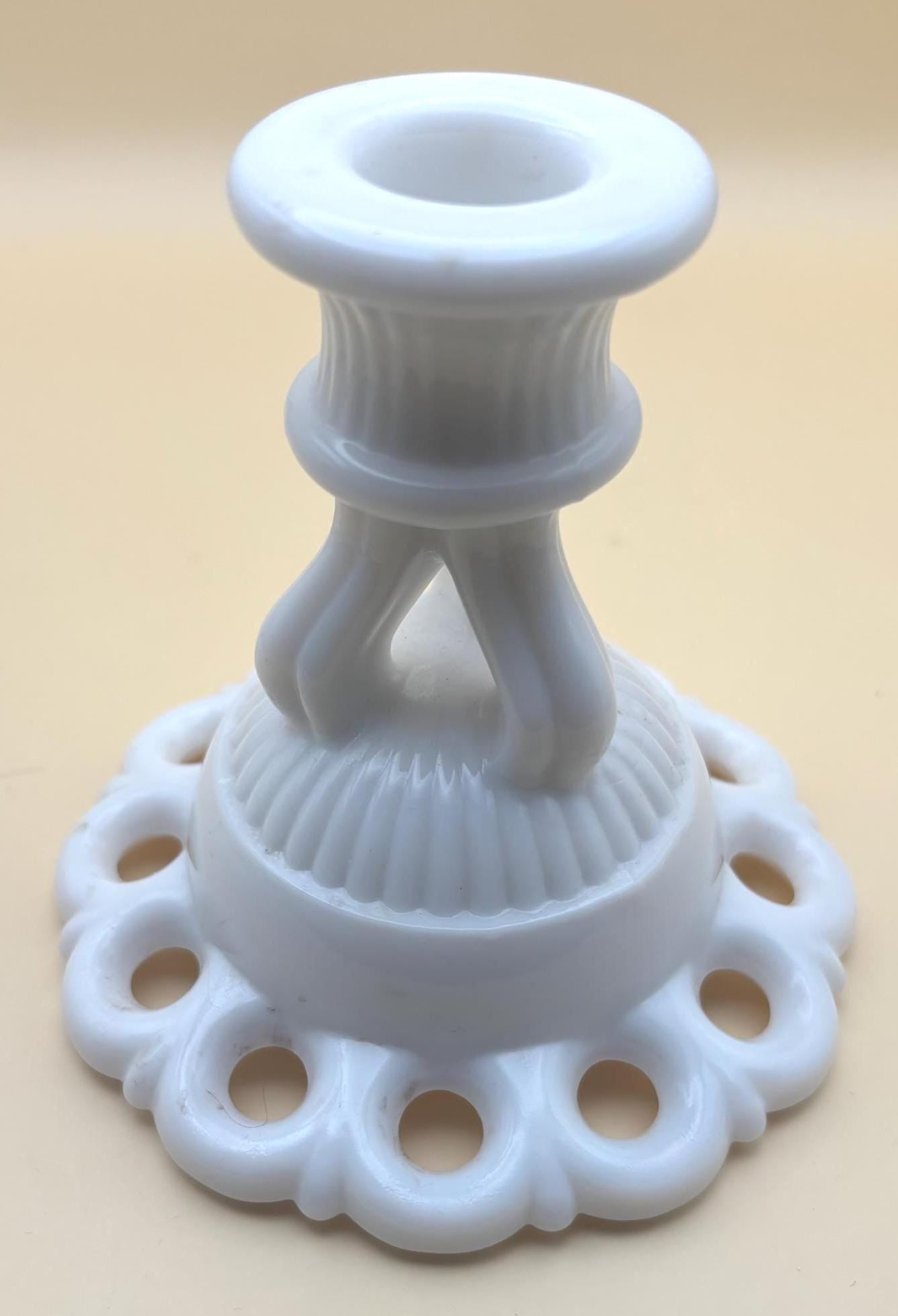 Westmoreland Scalloped Milk Glass Candle Stick Holder, Lover Antiques and Vintage